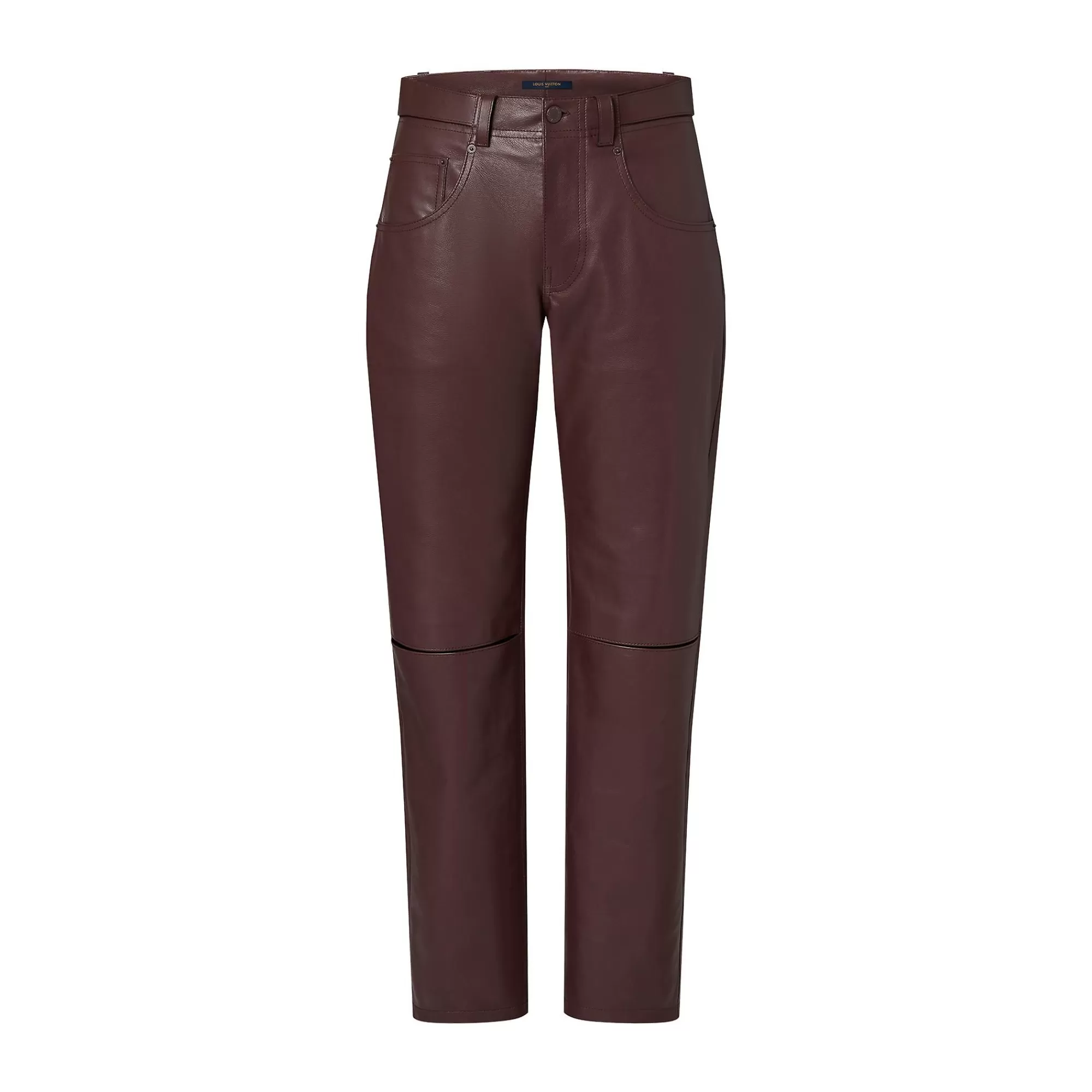 Discount Louis Vuitton Leather Slit Pants Dark Brown