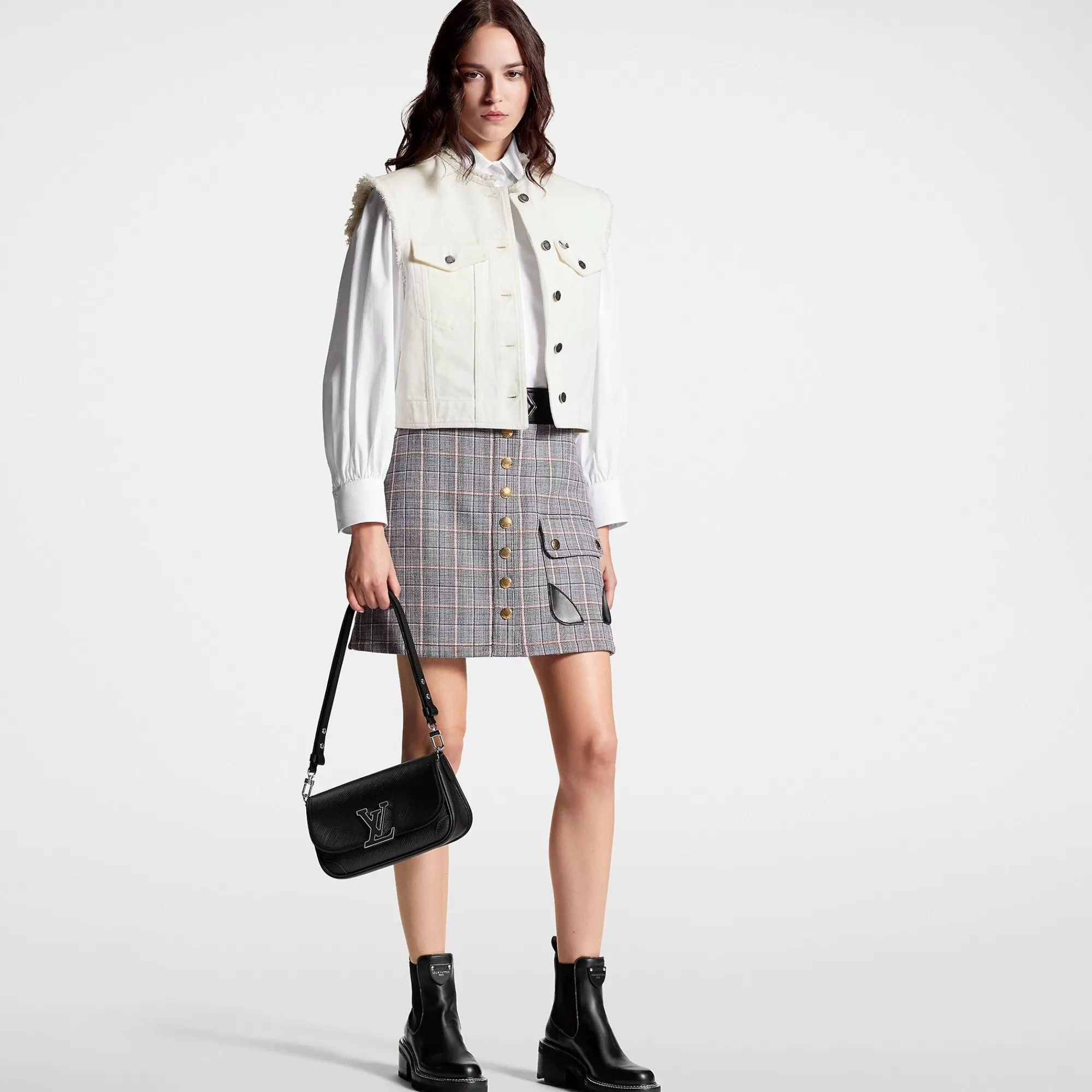 Sale Louis Vuitton Leather Trim Check Mini Skirt