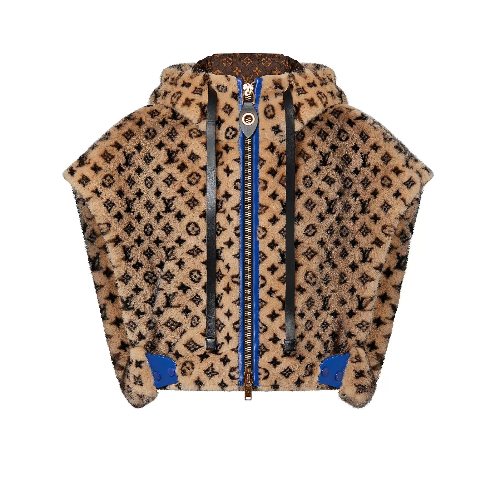 Best Sale Louis Vuitton Leather Trim Monogram Mink Open-Arm Jacket