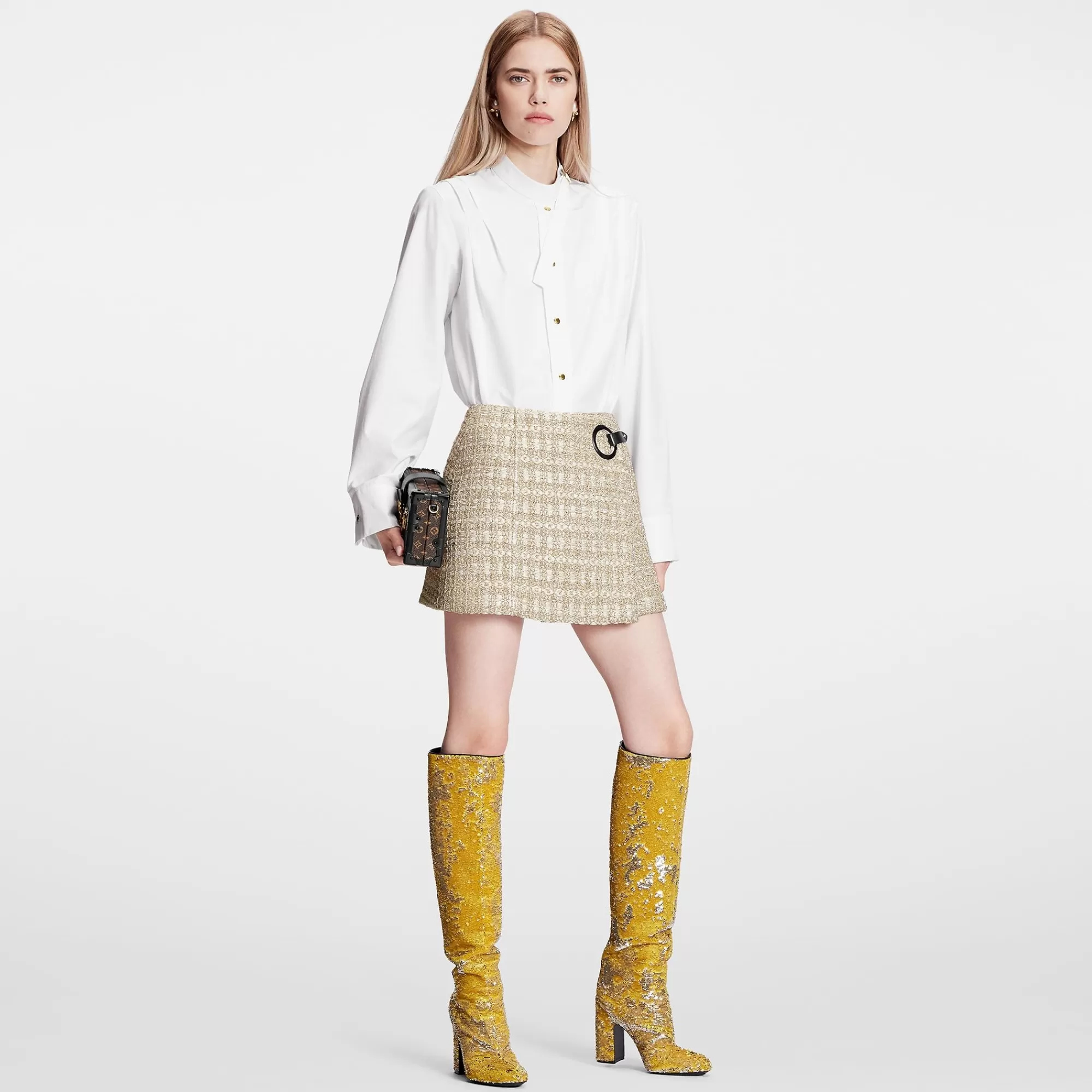 Store Louis Vuitton Lurex Tweed Mini Wrap Skirt