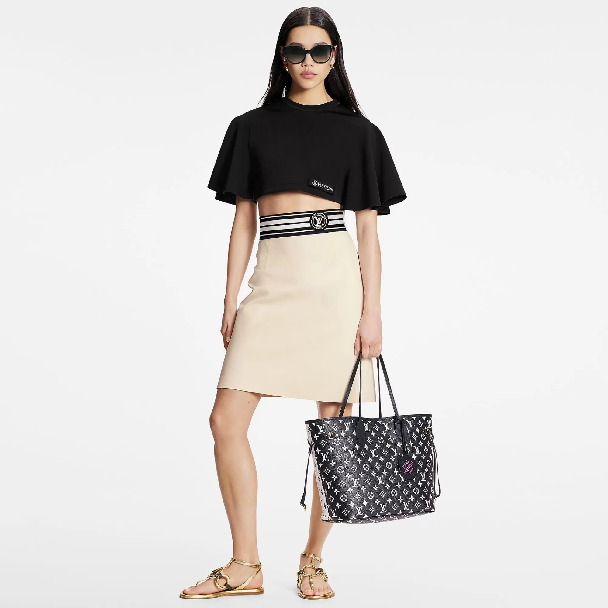 Outlet Louis Vuitton Lv Stripe Pencil Skirt Beige Clair