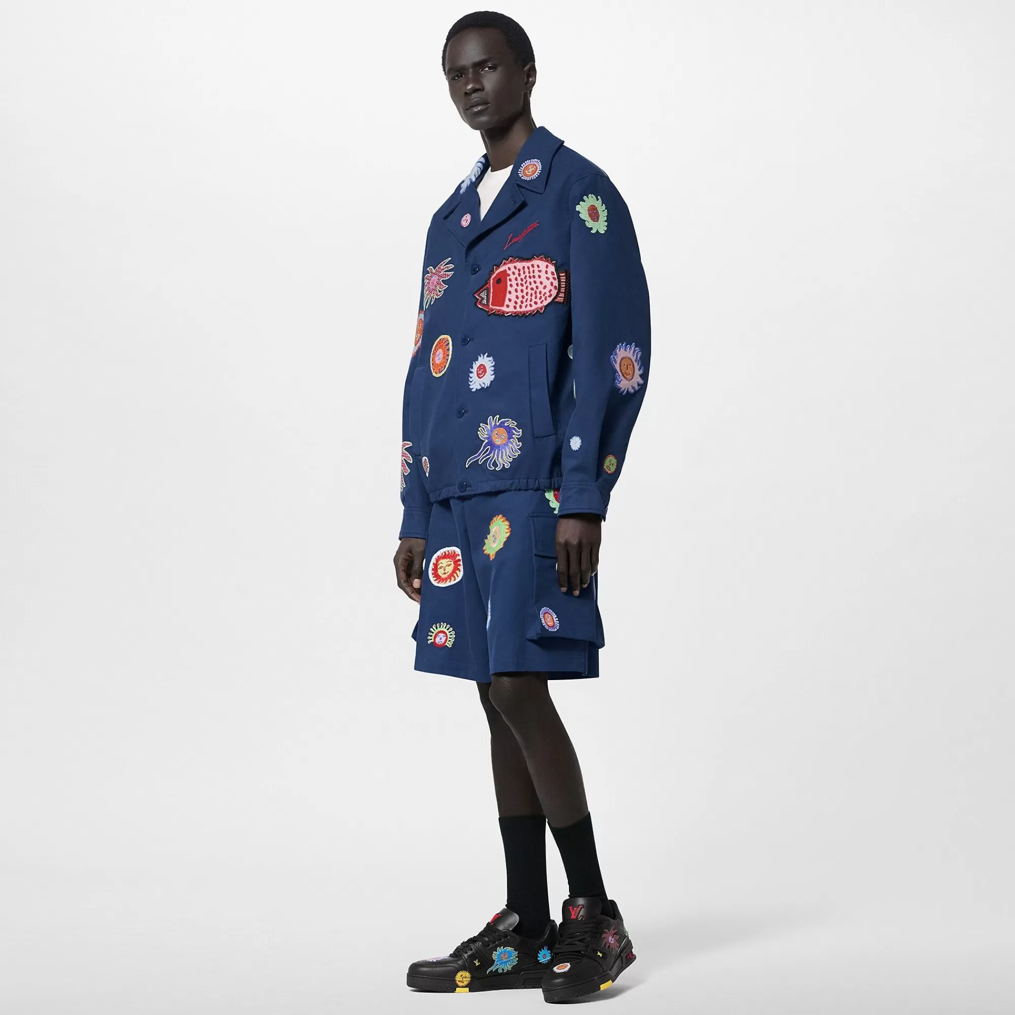 New Louis Vuitton Lv X Yk Embroidered Faces Cargo Short