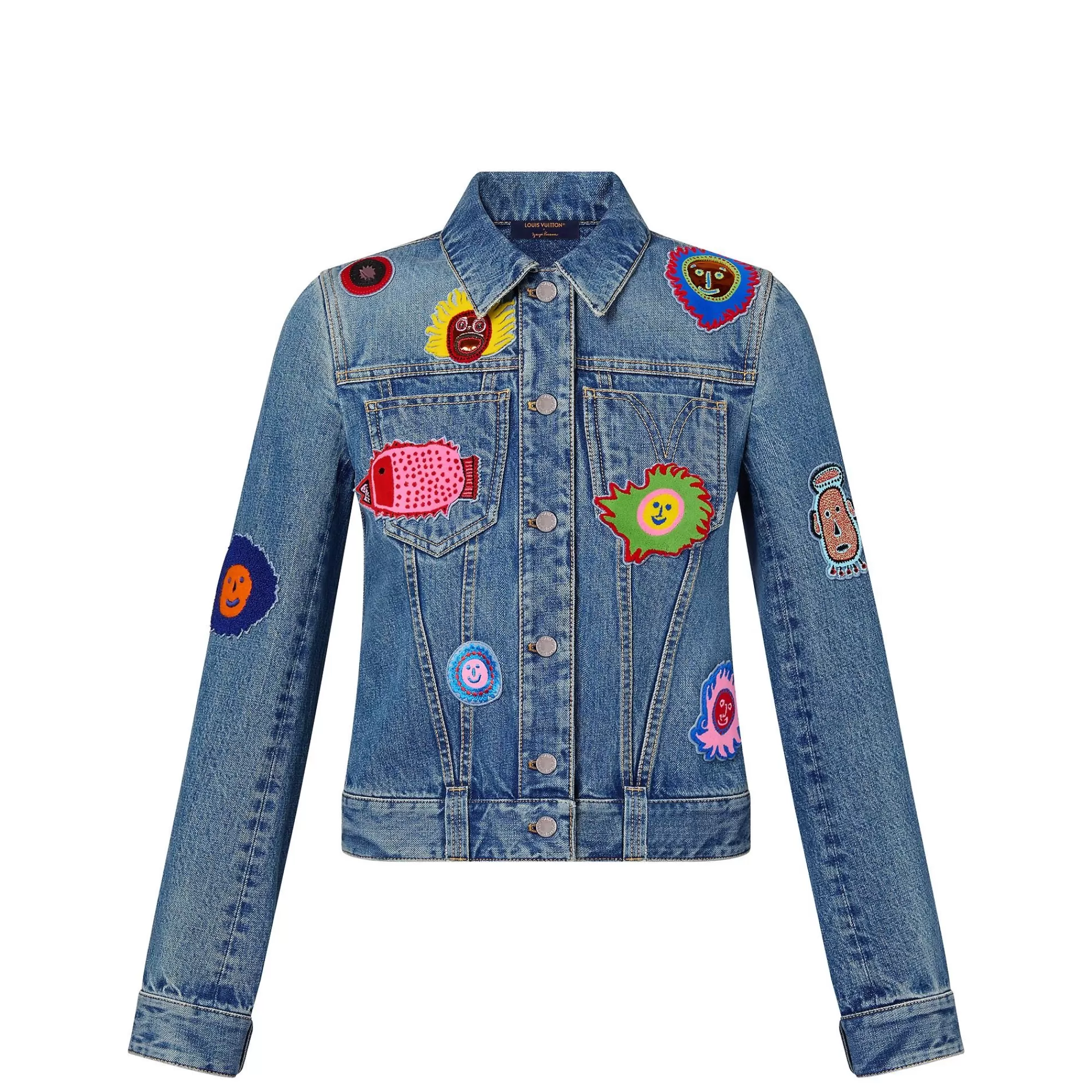 Cheap Louis Vuitton Lv X Yk Faces Patches Fitted Denim Jacket
