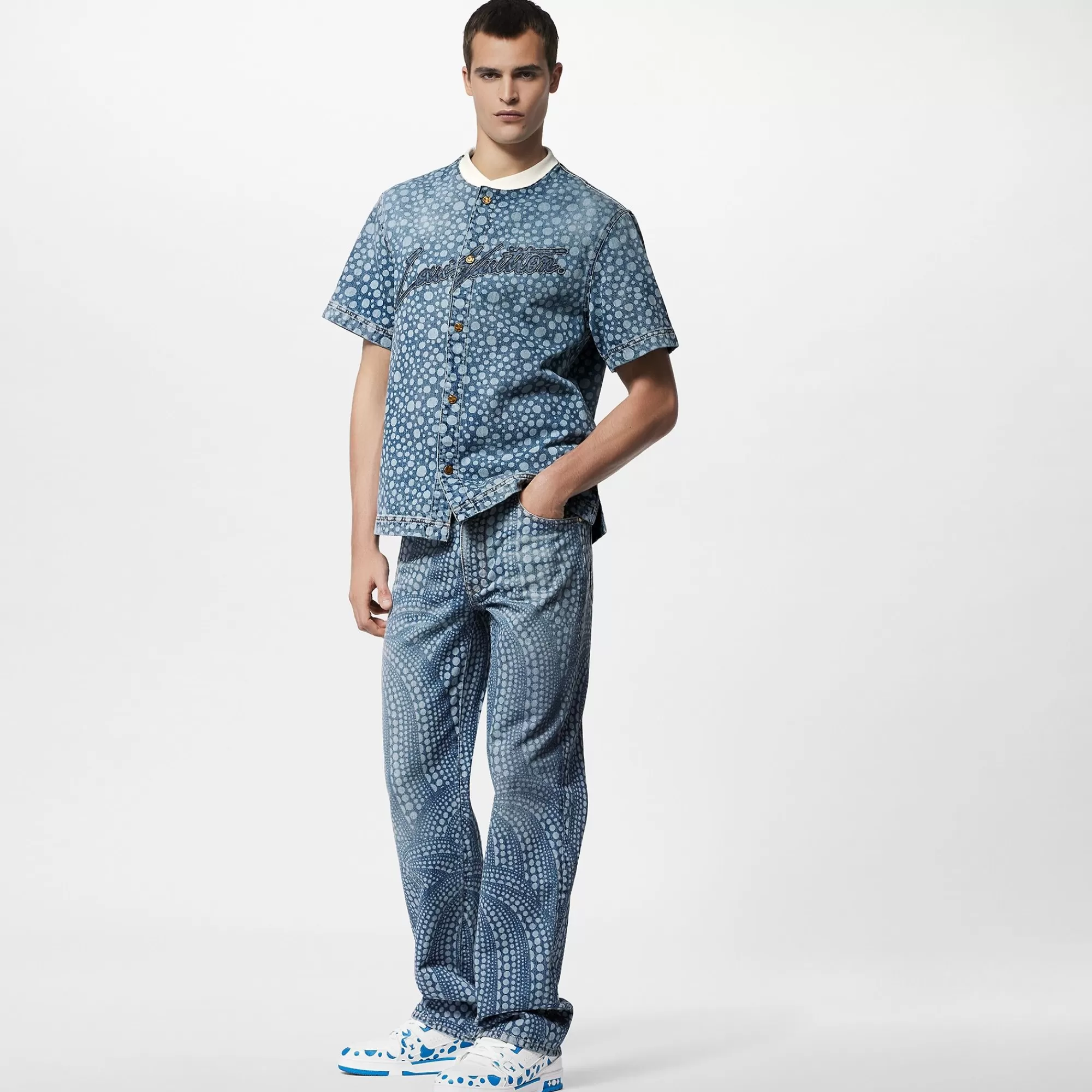 Cheap Louis Vuitton Lv X Yk Infinity Dots Denim Shirt