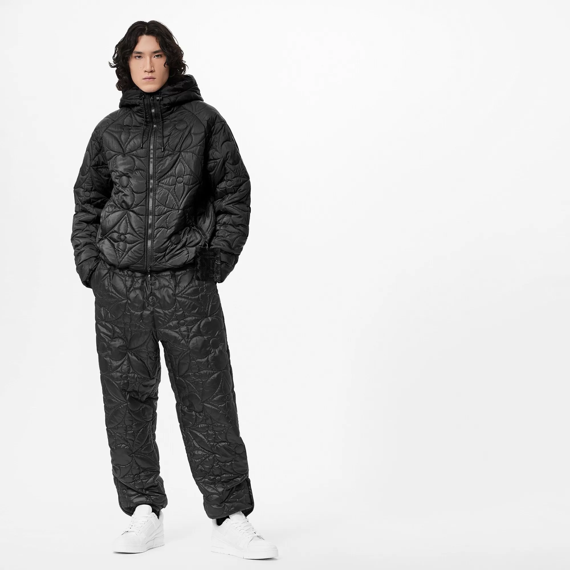 Shop Louis Vuitton Lvse Flower Quilted Hoodie Jacket Black