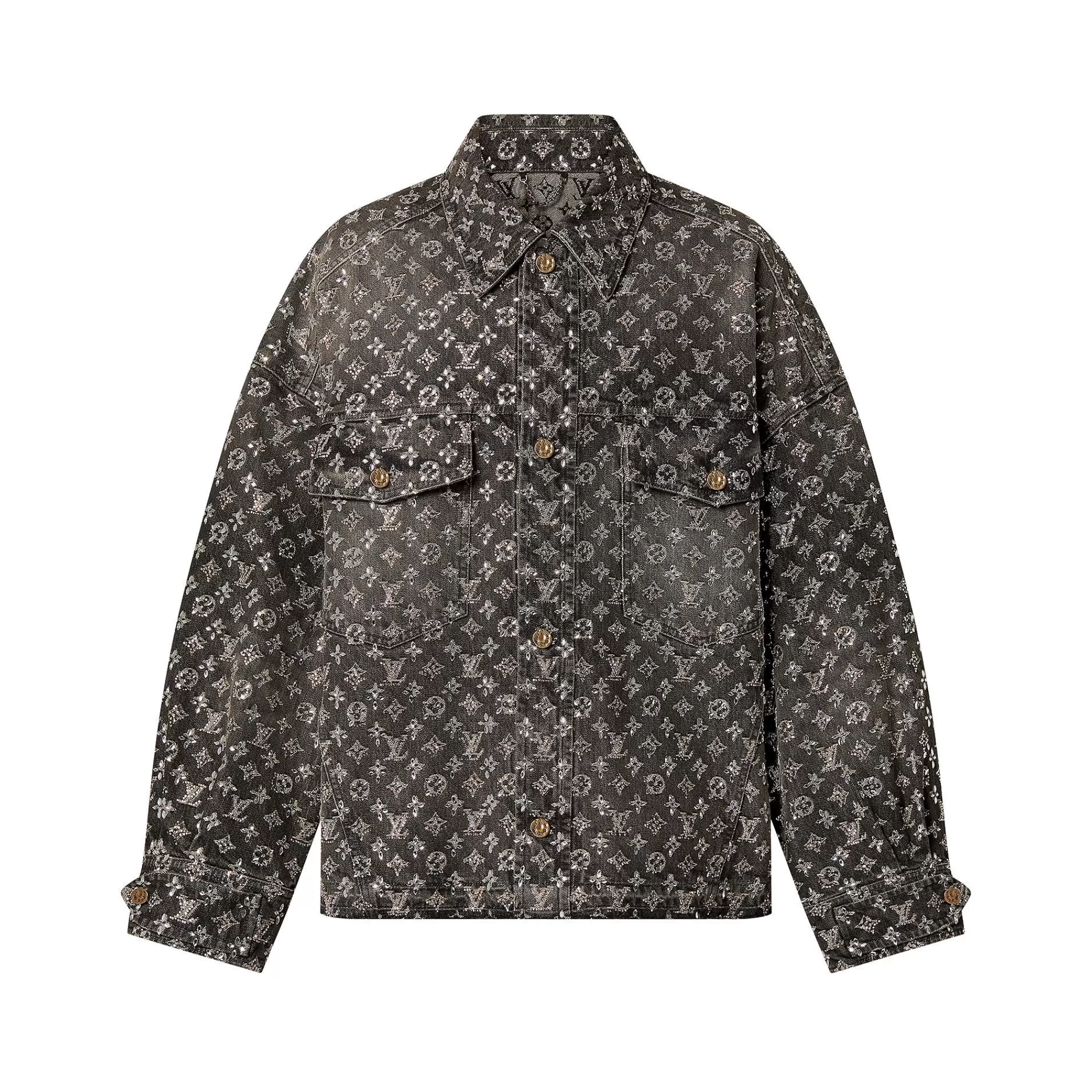 Fashion Louis Vuitton Made To Order Embroidered Monogram Denim Overshirt