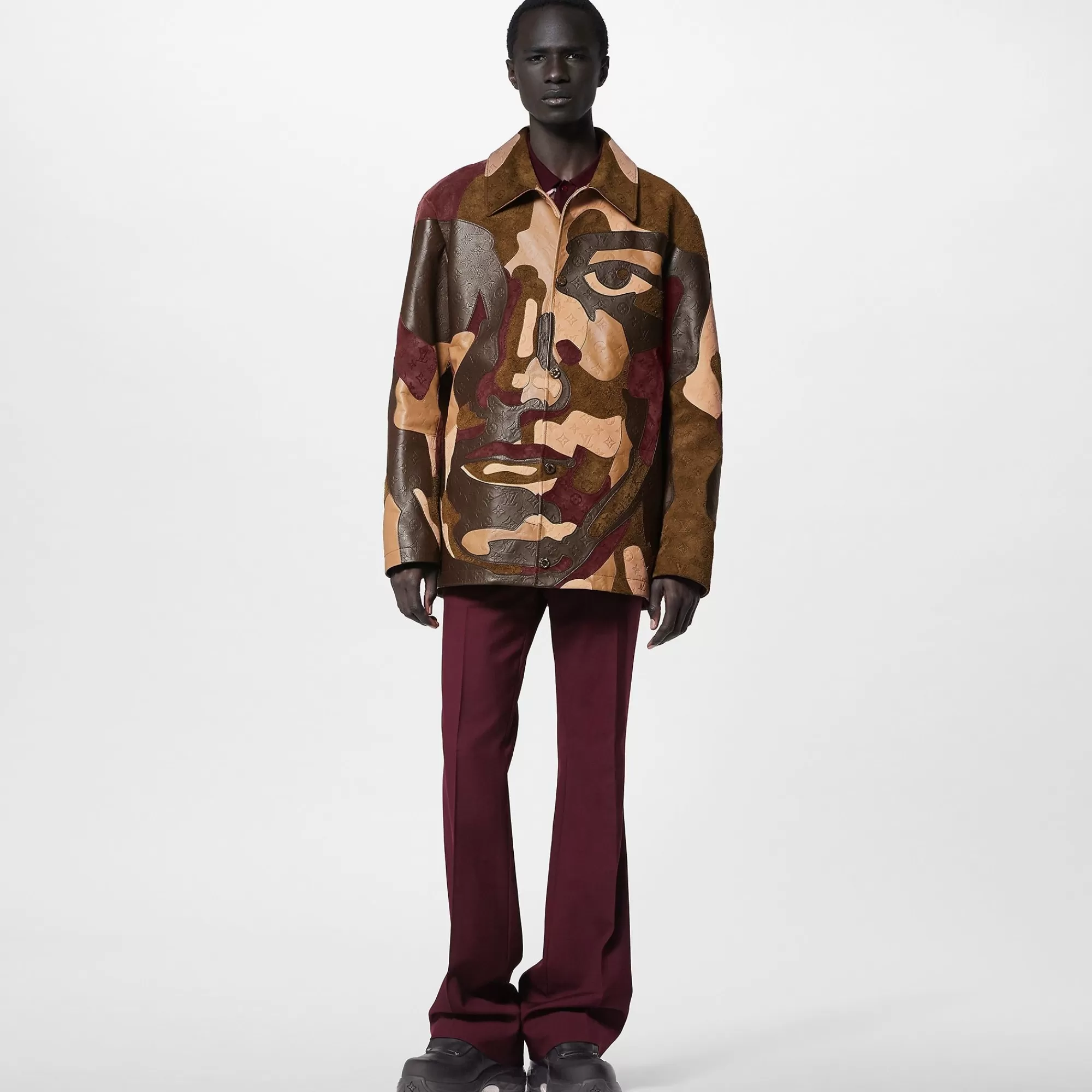 Clearance Louis Vuitton Made To Order Monogram Patchworked Portrait Leather Jacket