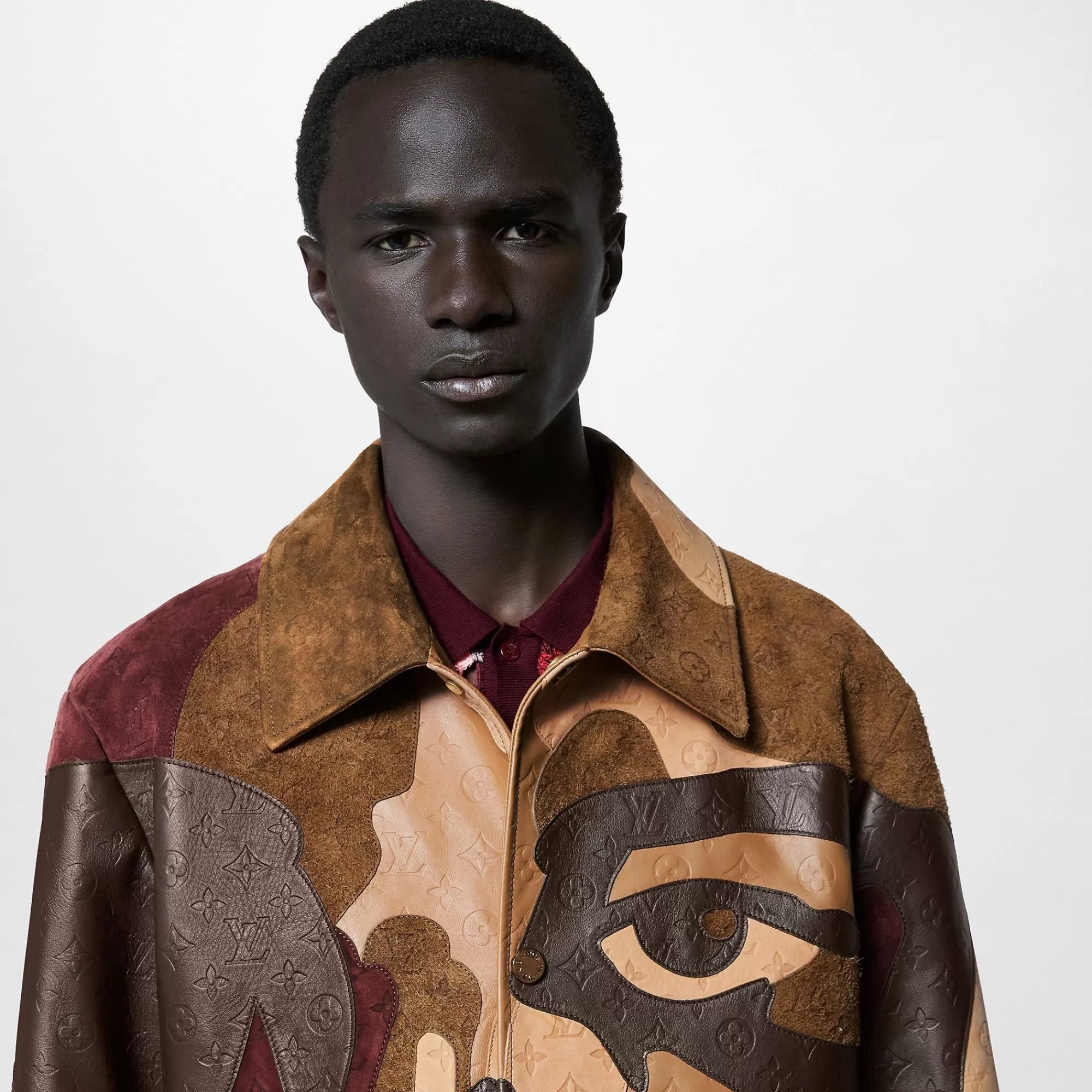 Clearance Louis Vuitton Made To Order Monogram Patchworked Portrait Leather Jacket