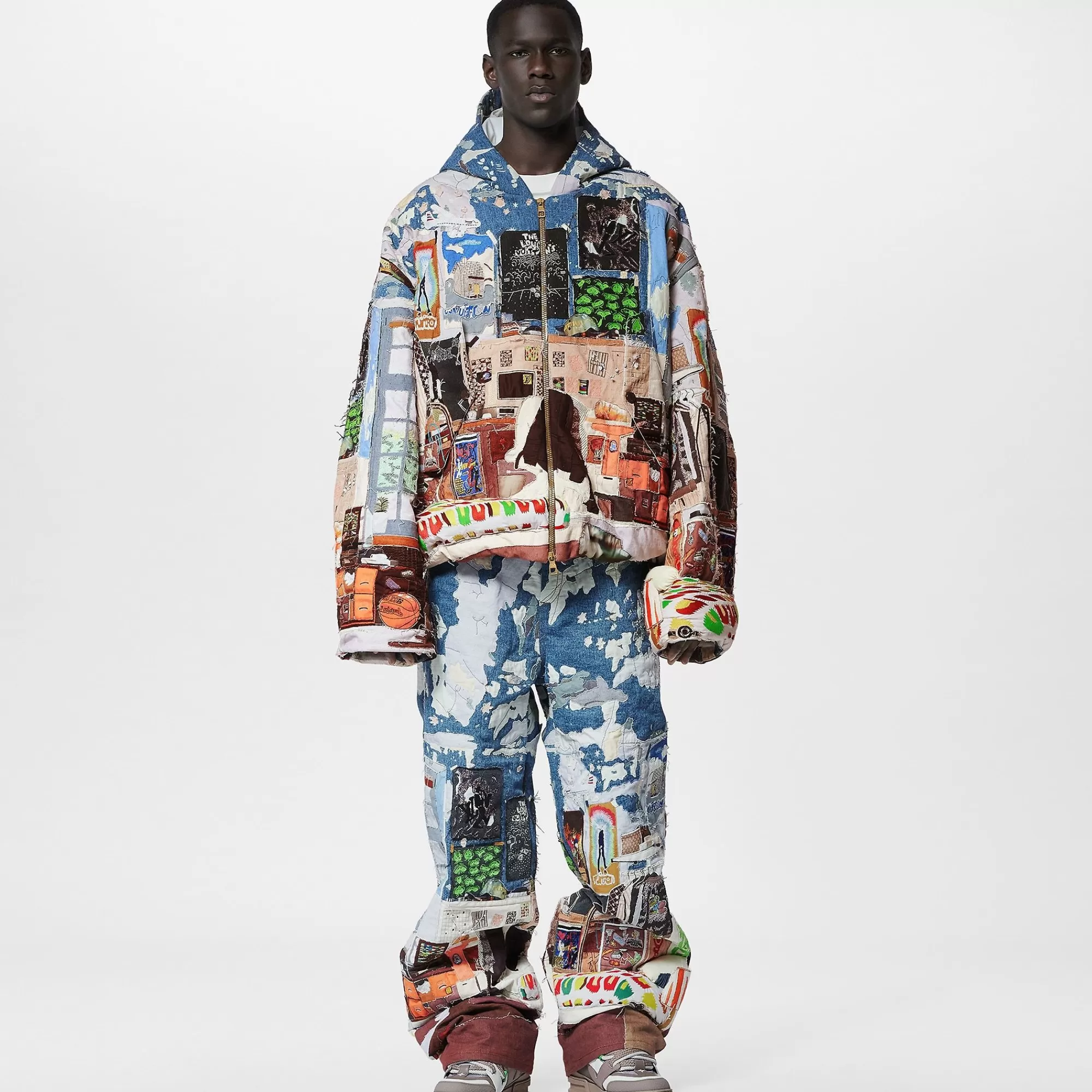 Shop Louis Vuitton Made To Order Patchworked Oversized Hooded Blouson