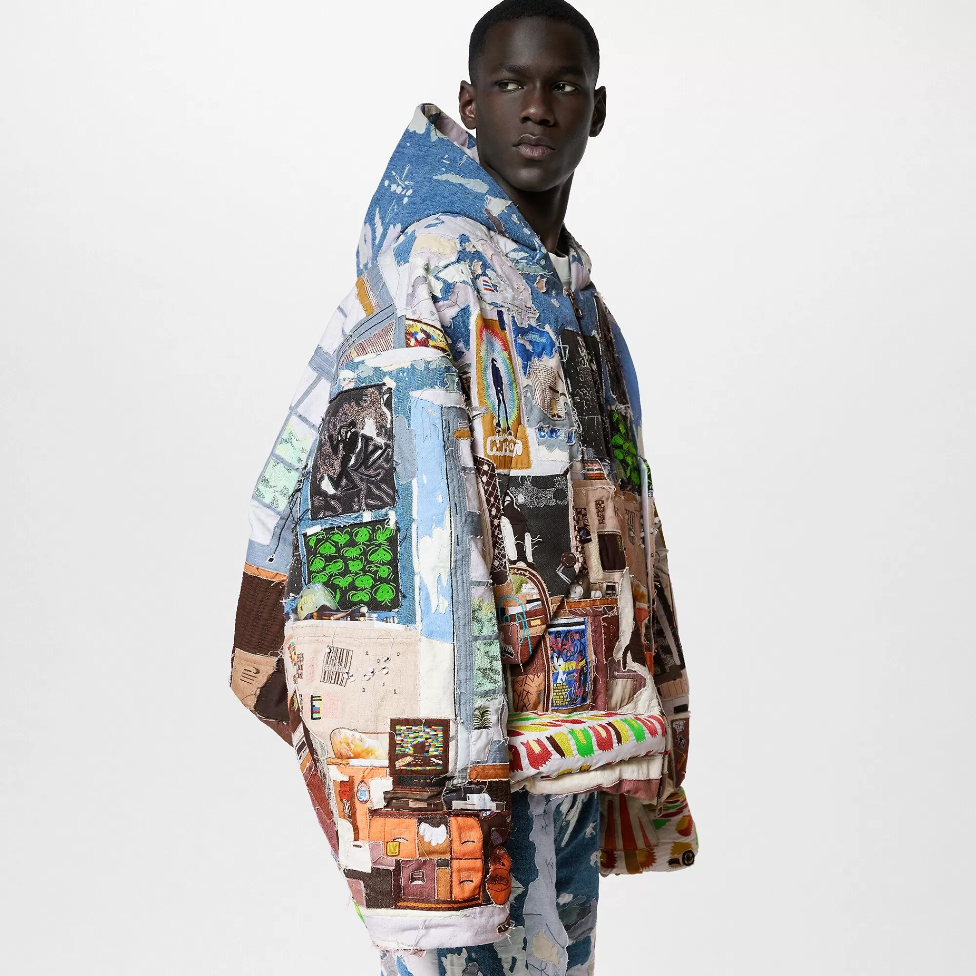 Shop Louis Vuitton Made To Order Patchworked Oversized Hooded Blouson