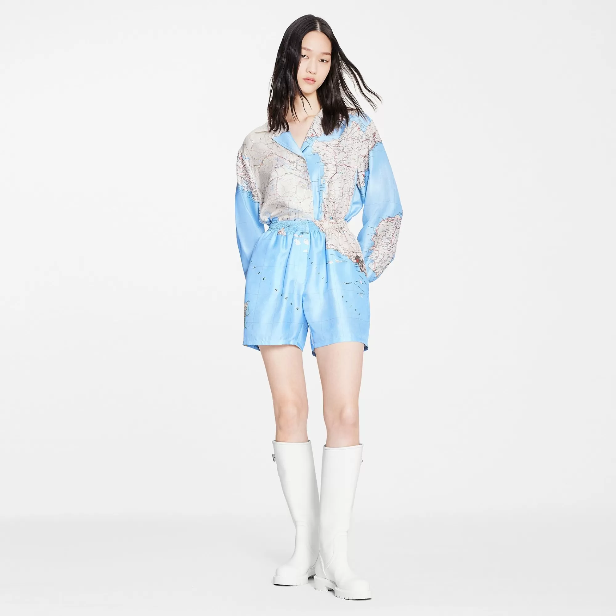 Cheap Louis Vuitton Map Print Pajama Shorts