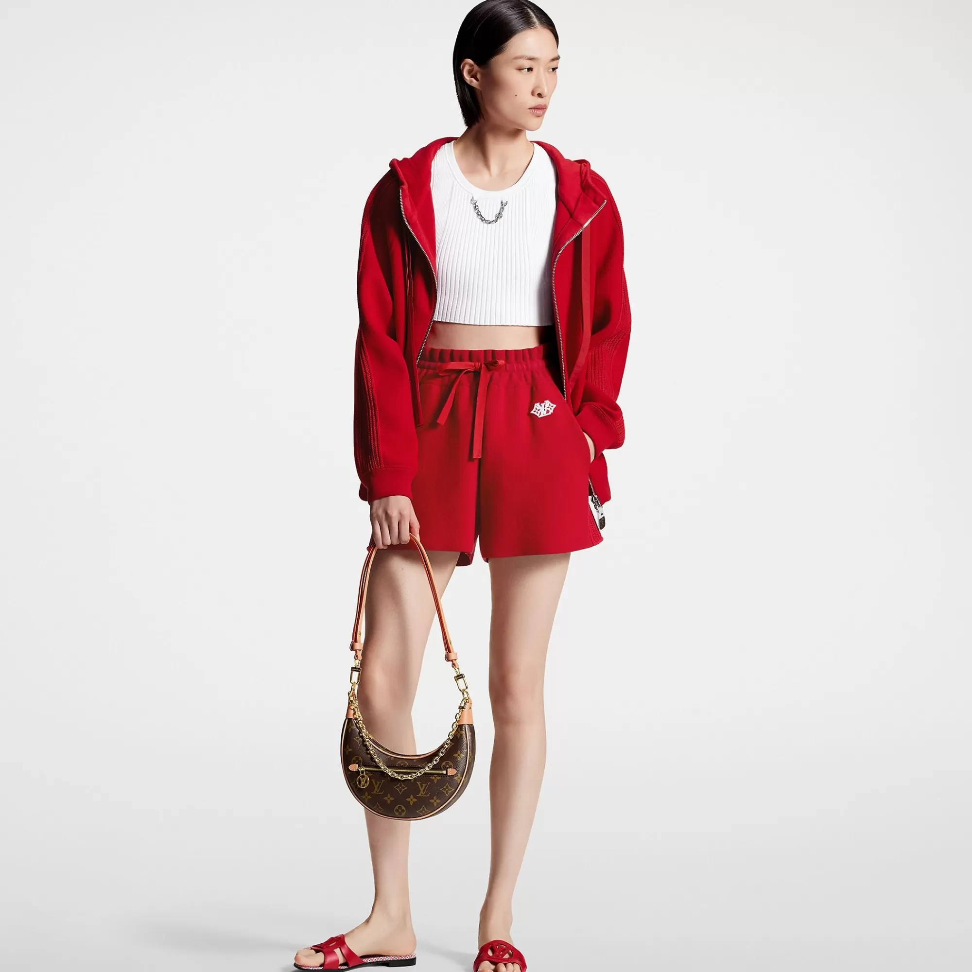 Shop Louis Vuitton Mesh Accent Mini Shorts Rio Red