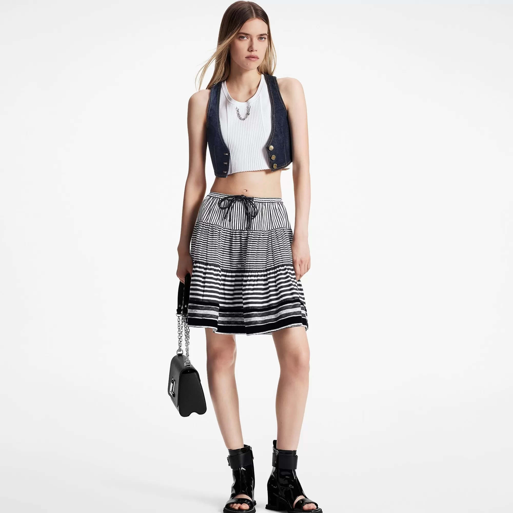Hot Louis Vuitton Mixed Stripes Tiered Mini Skirt