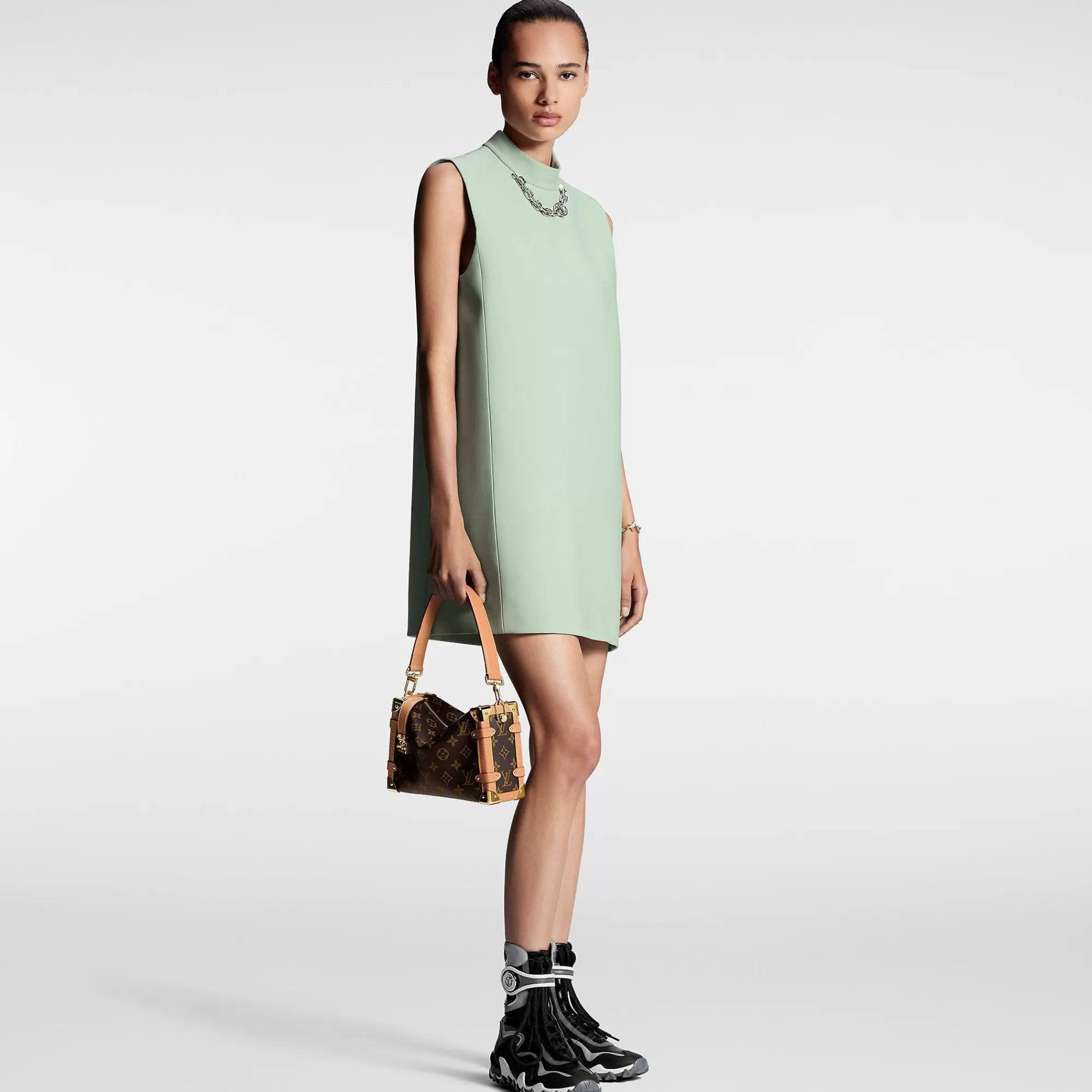Shop Louis Vuitton Mock-Neck Straight Dress Almond