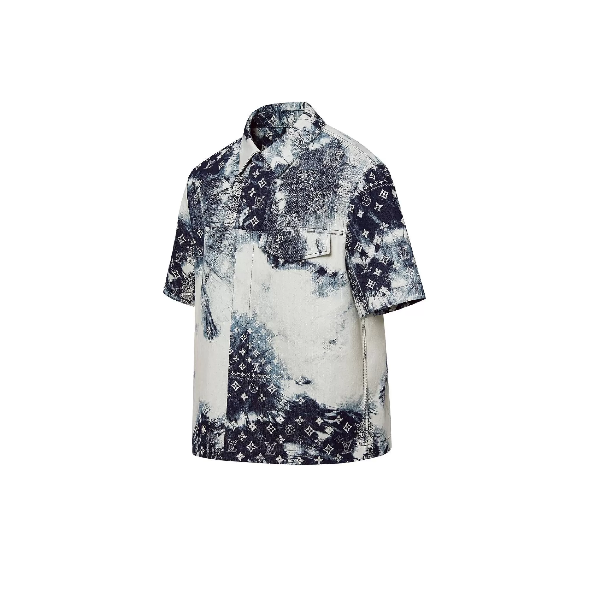 Cheap Louis Vuitton Monogram Bandana Short-Sleeved Denim Shirt