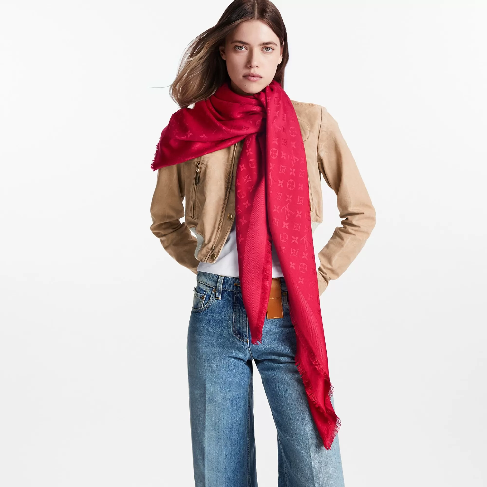 Fashion Louis Vuitton Monogram Classic Shawl Red