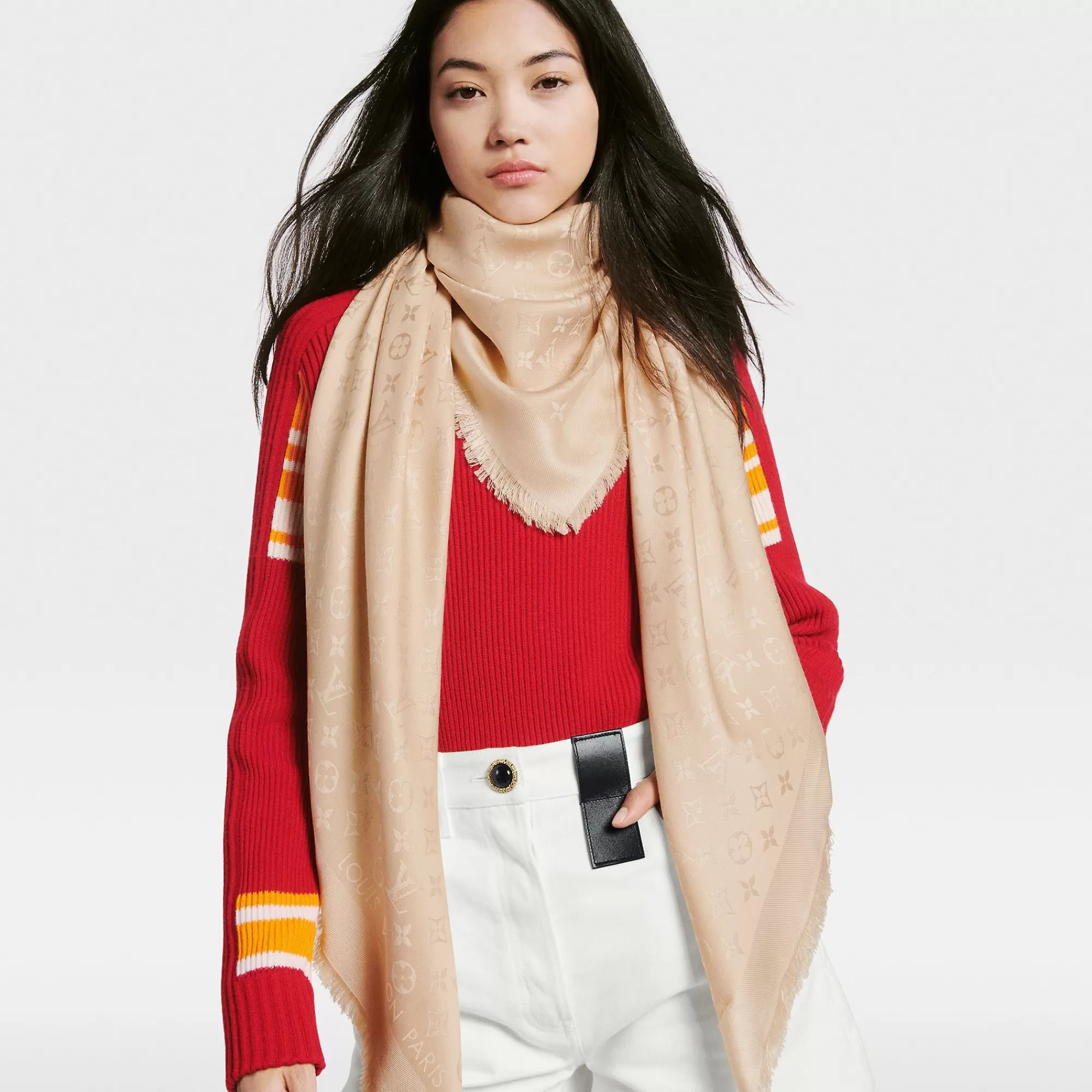 Fashion Louis Vuitton Monogram Classic Shawl Ivory