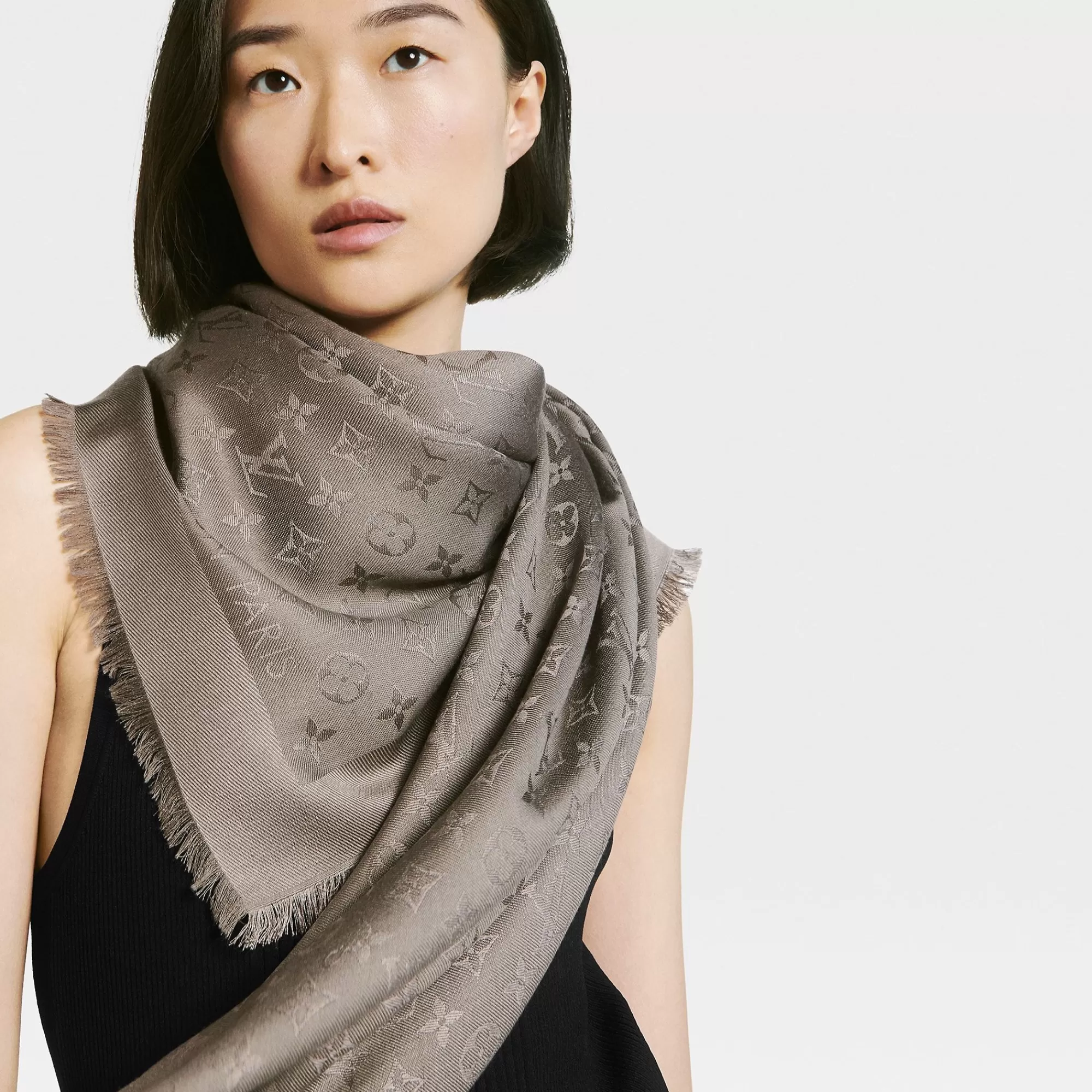Shop Louis Vuitton Monogram Classic Shawl Taupe