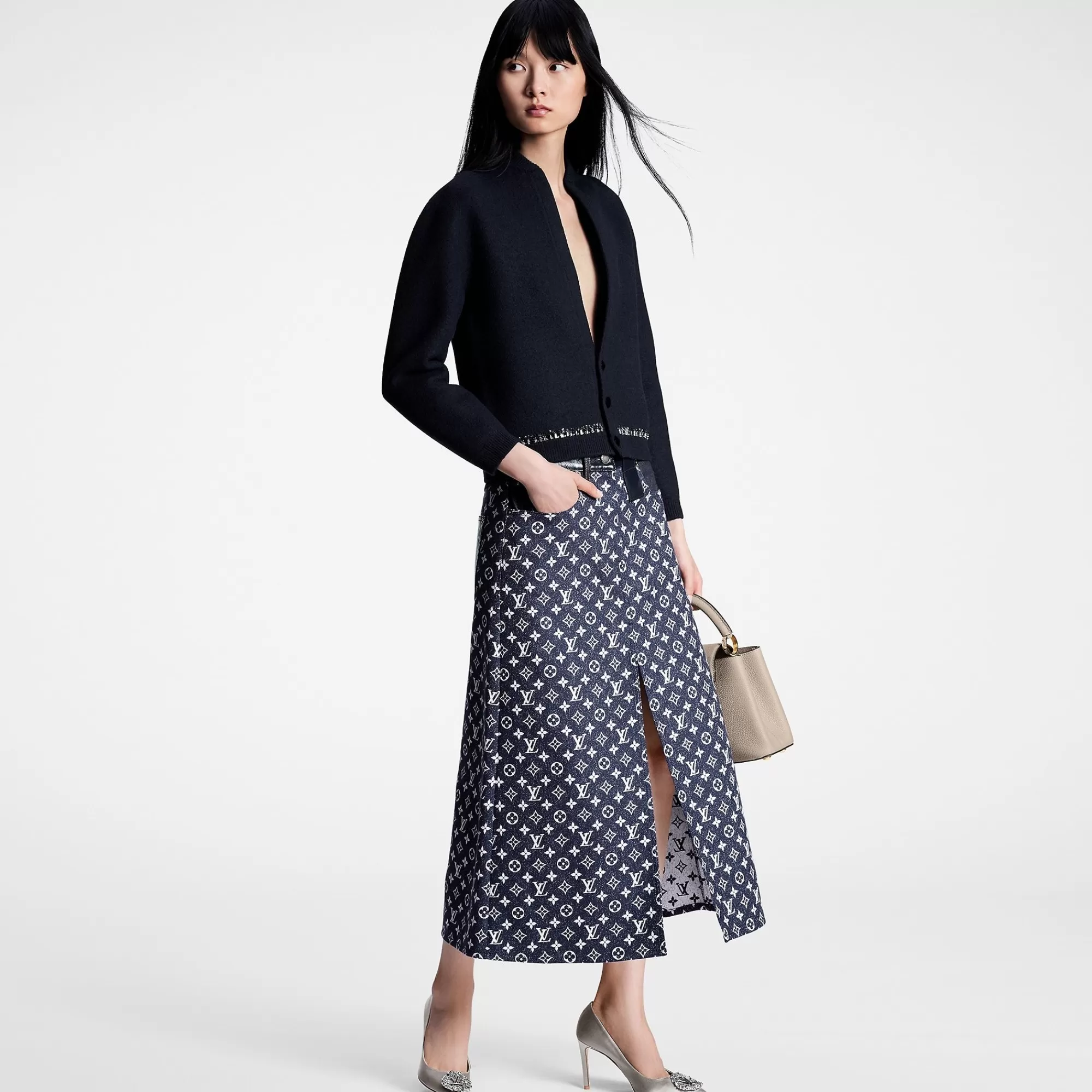 Best Louis Vuitton Monogram Denim Midi Skirt