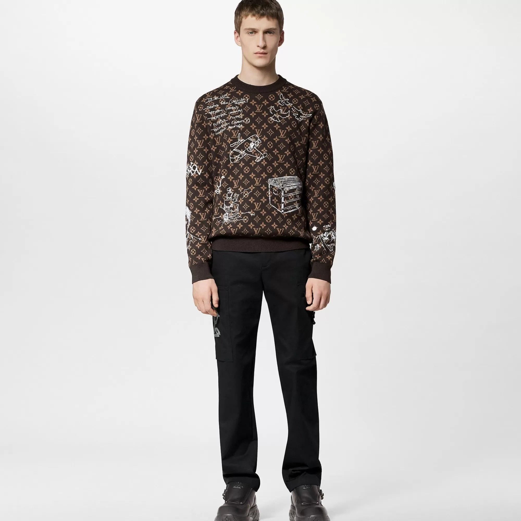 Clearance Louis Vuitton Monogram Embroidered Wool Crewneck