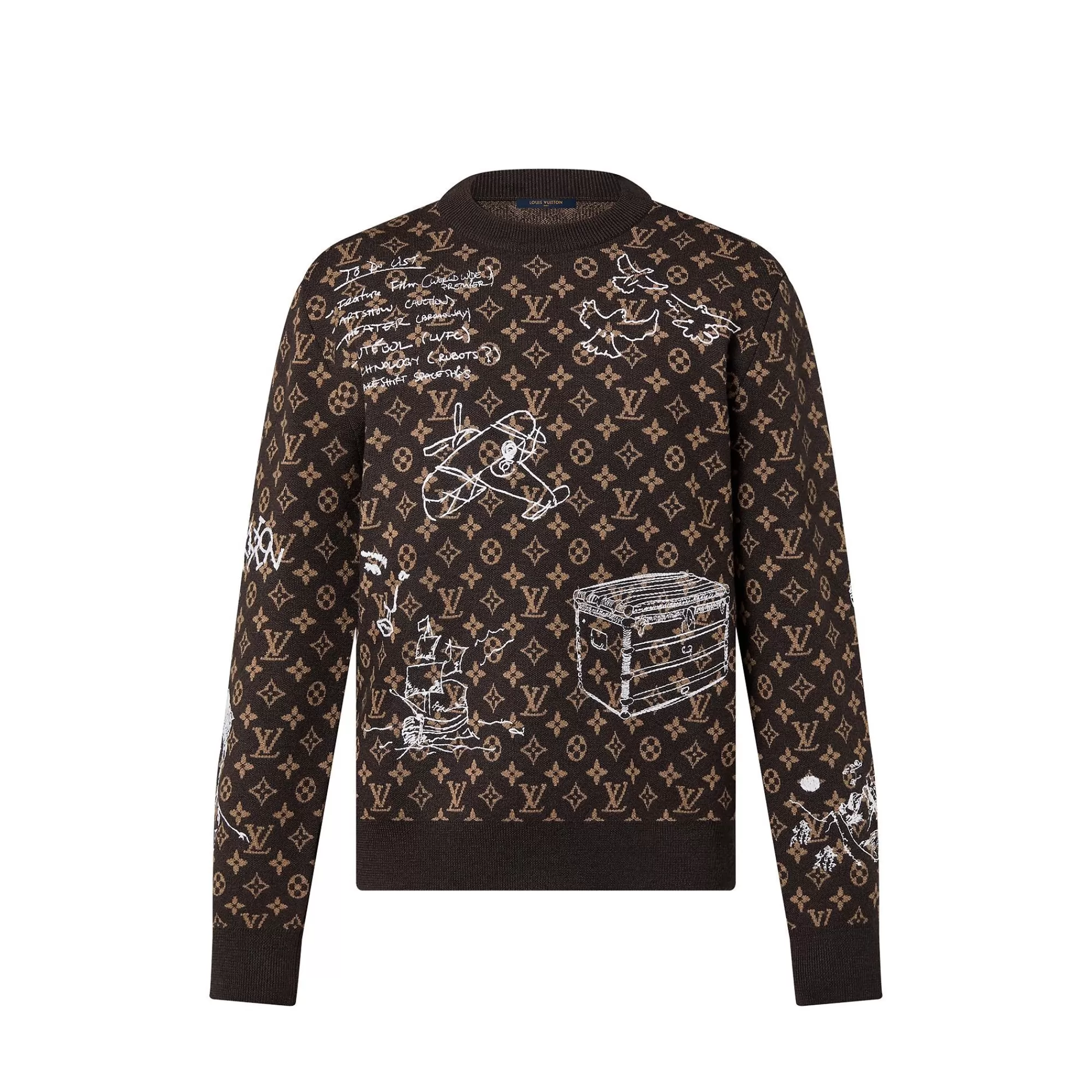 Clearance Louis Vuitton Monogram Embroidered Wool Crewneck