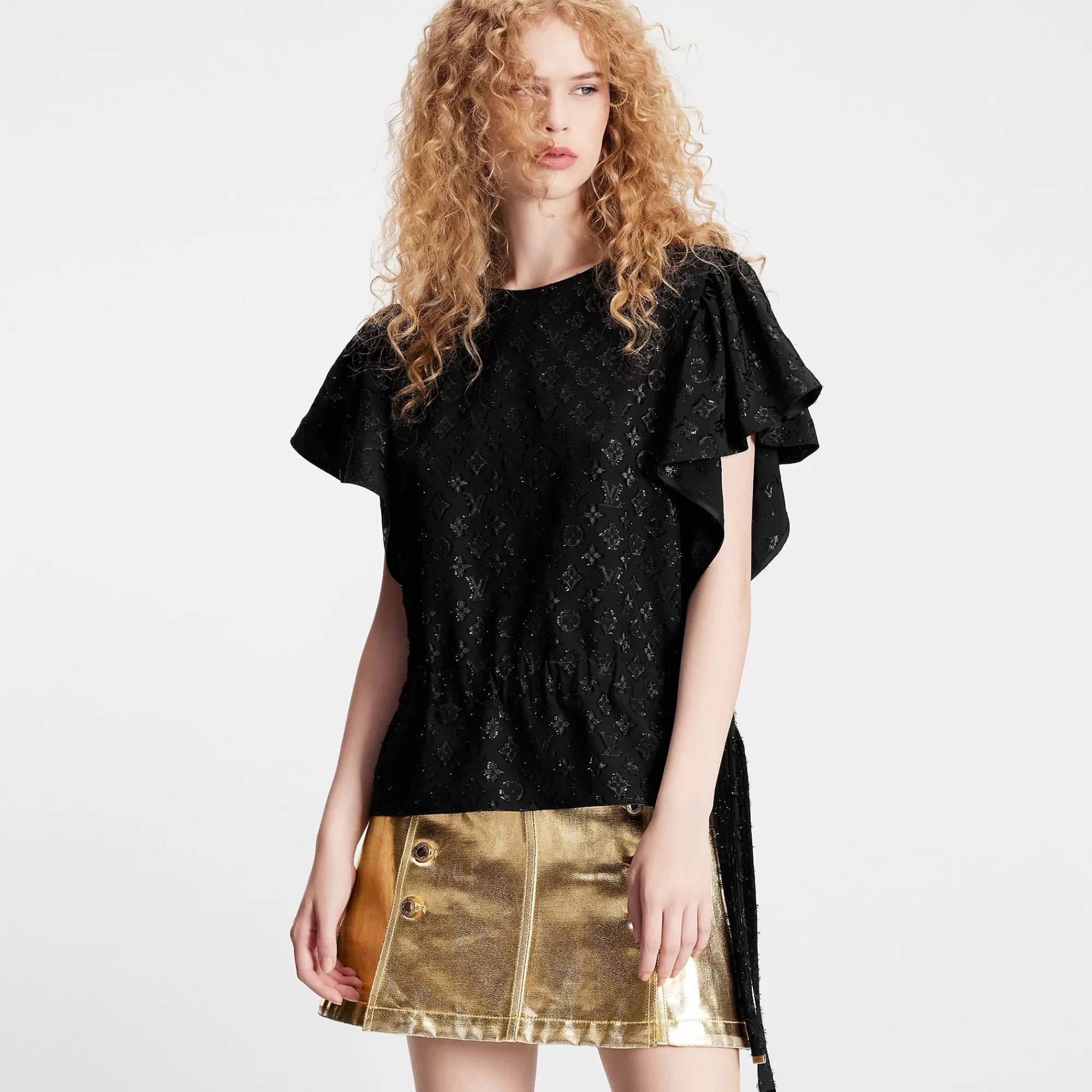 Flash Sale Louis Vuitton Monogram Fil Coupe Flounce Sleeve Top