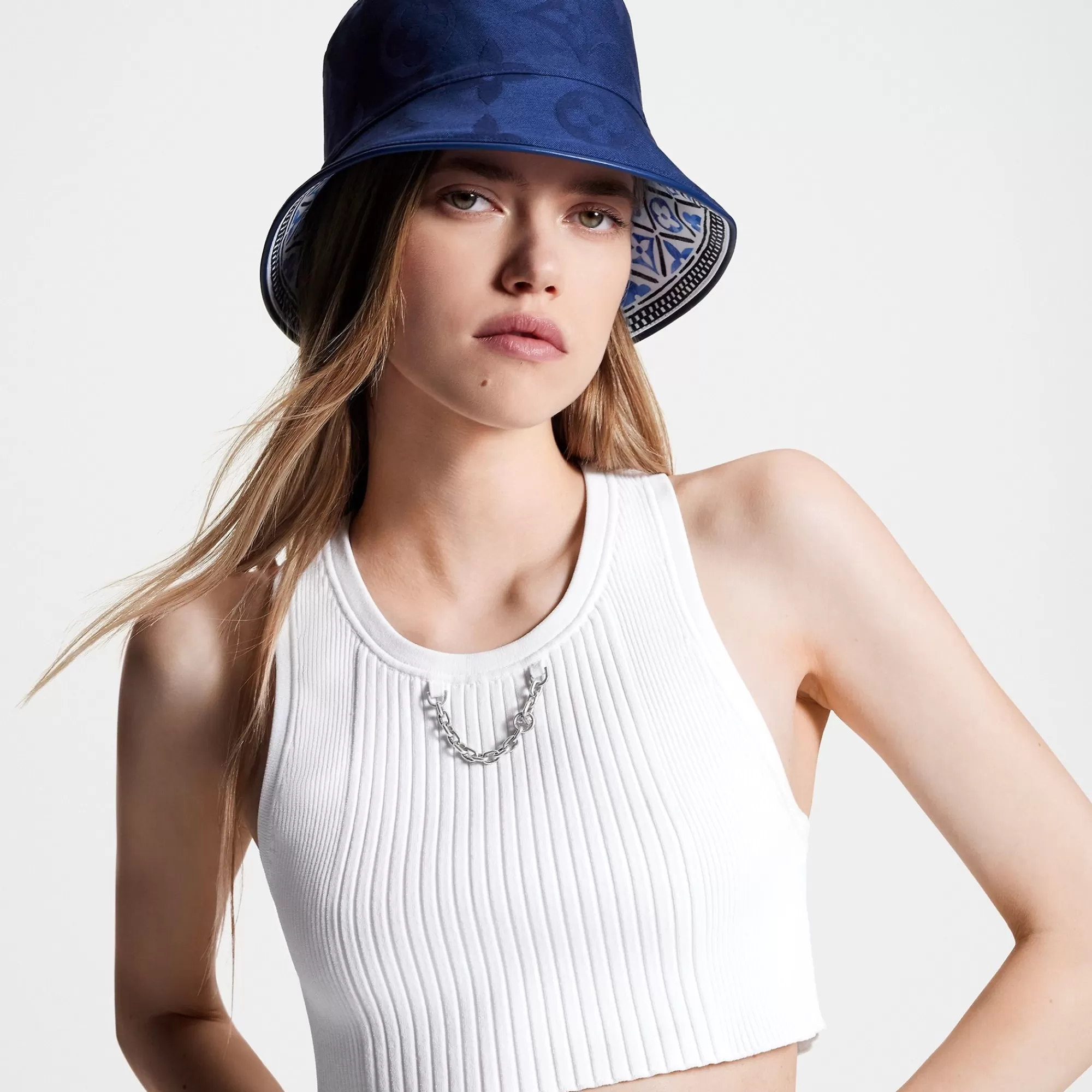 Fashion Louis Vuitton Monogram Flower Tile Hat White/Blue