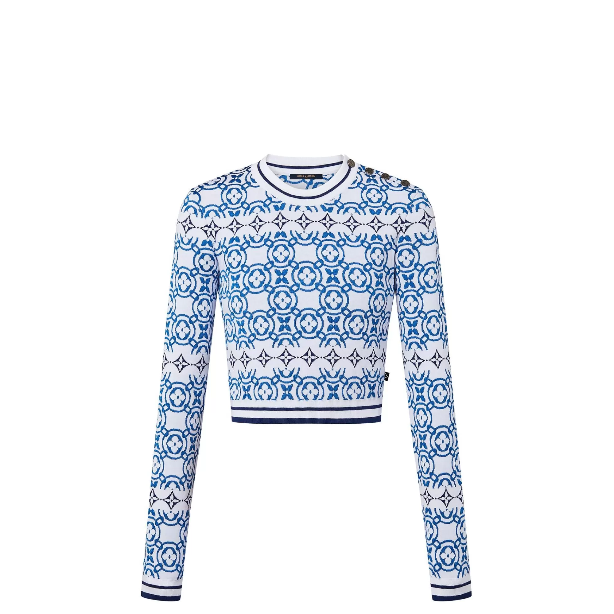 Sale Louis Vuitton Monogram Flower Tile Jacquard Cropped Pullover Blue