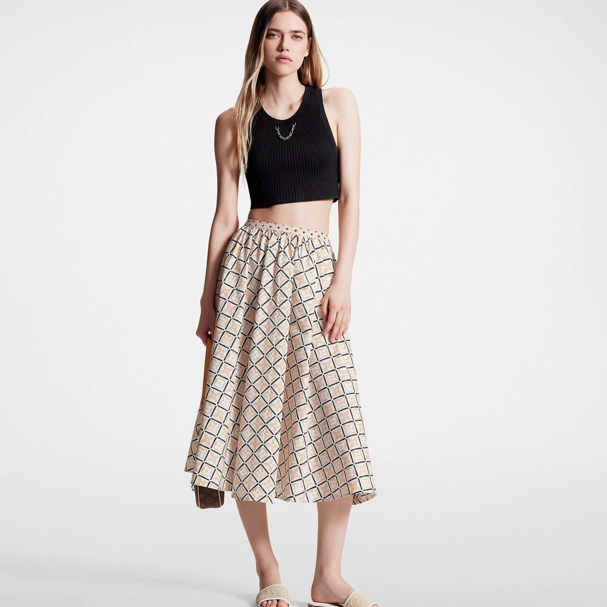 Cheap Louis Vuitton Monogram Flower Tile Midi Skirt Champagne