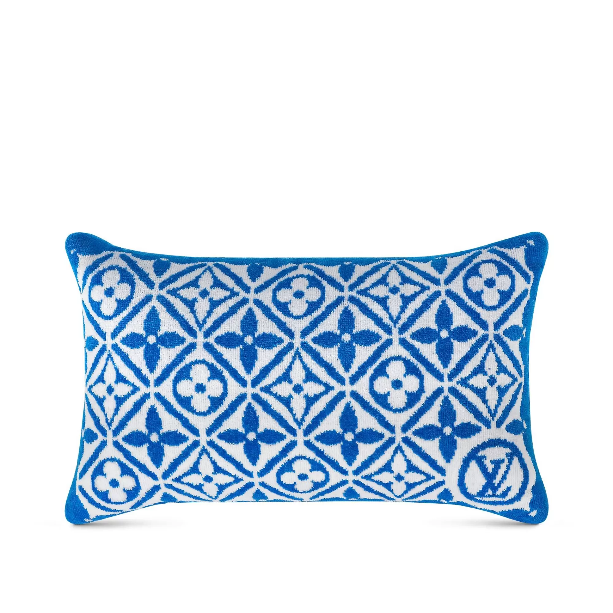 Best Sale Louis Vuitton Monogram Flower Tile Small Beach Pillow White/Blue