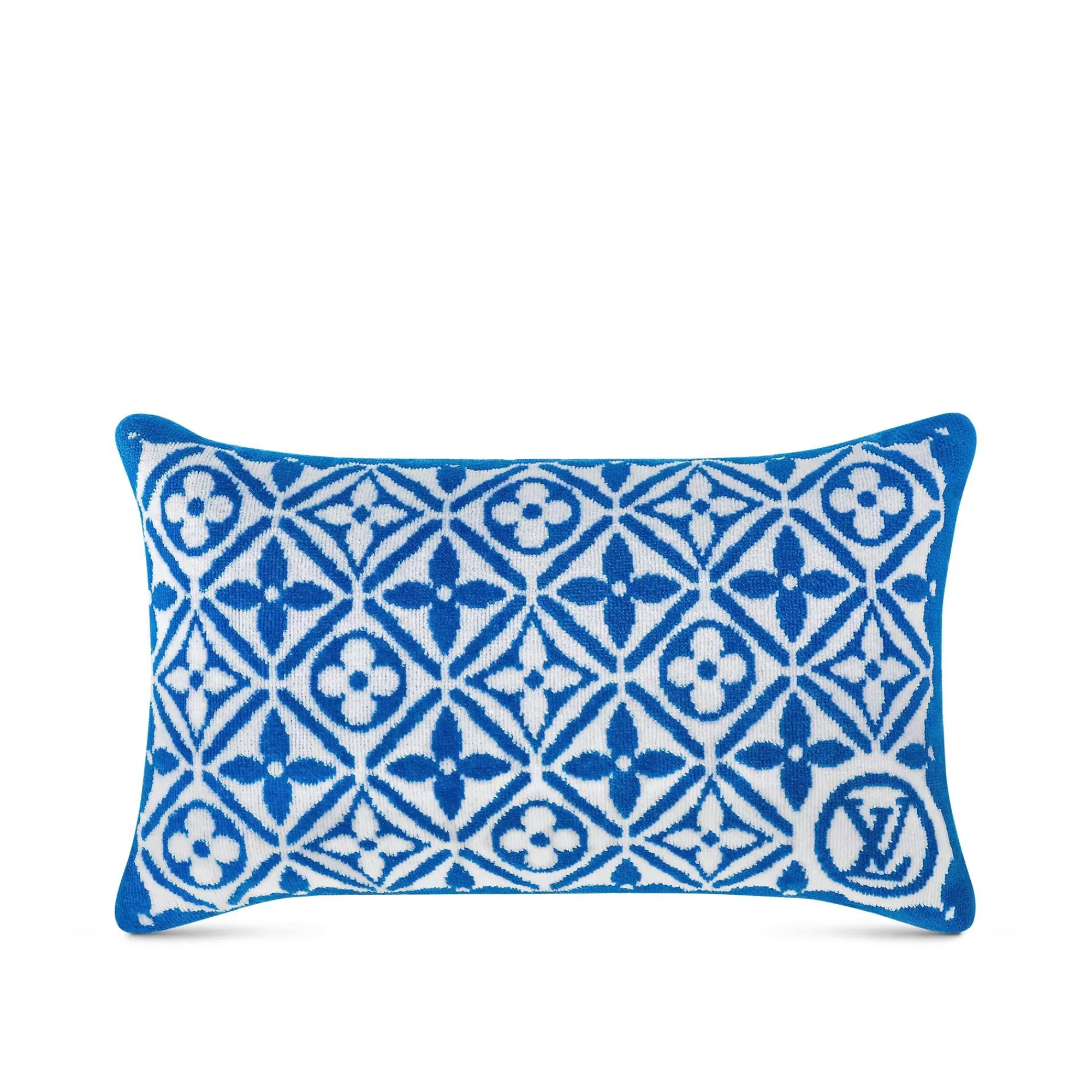 Best Sale Louis Vuitton Monogram Flower Tile Small Beach Pillow White/Blue
