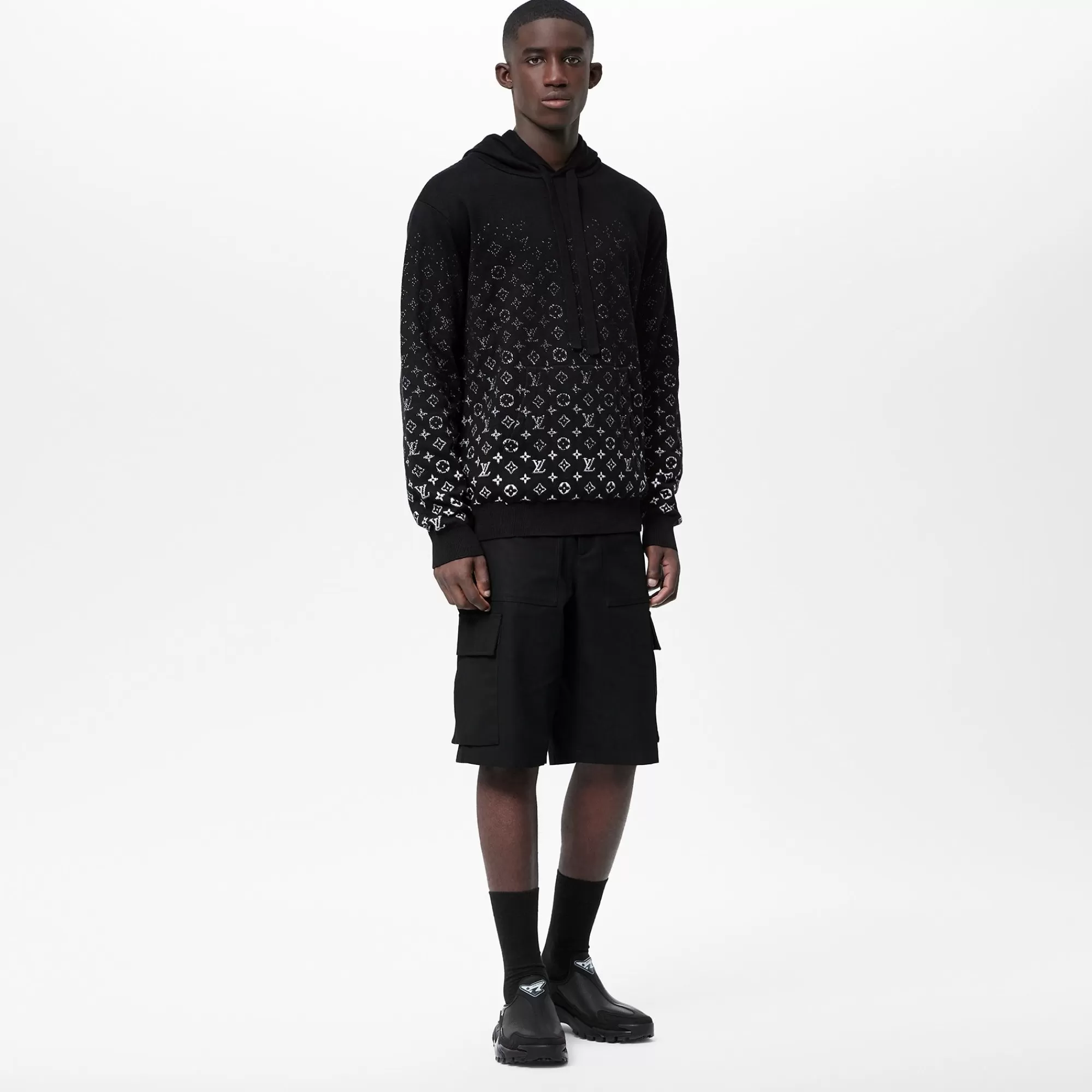 Discount Louis Vuitton Monogram Gradient Hoodie Noir Blanc