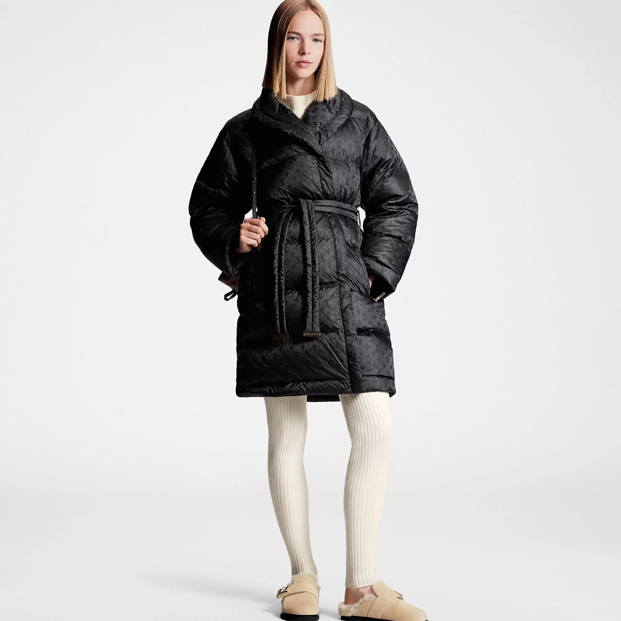 Online Louis Vuitton Monogram Jacquard Puffer Wrap Coat Black