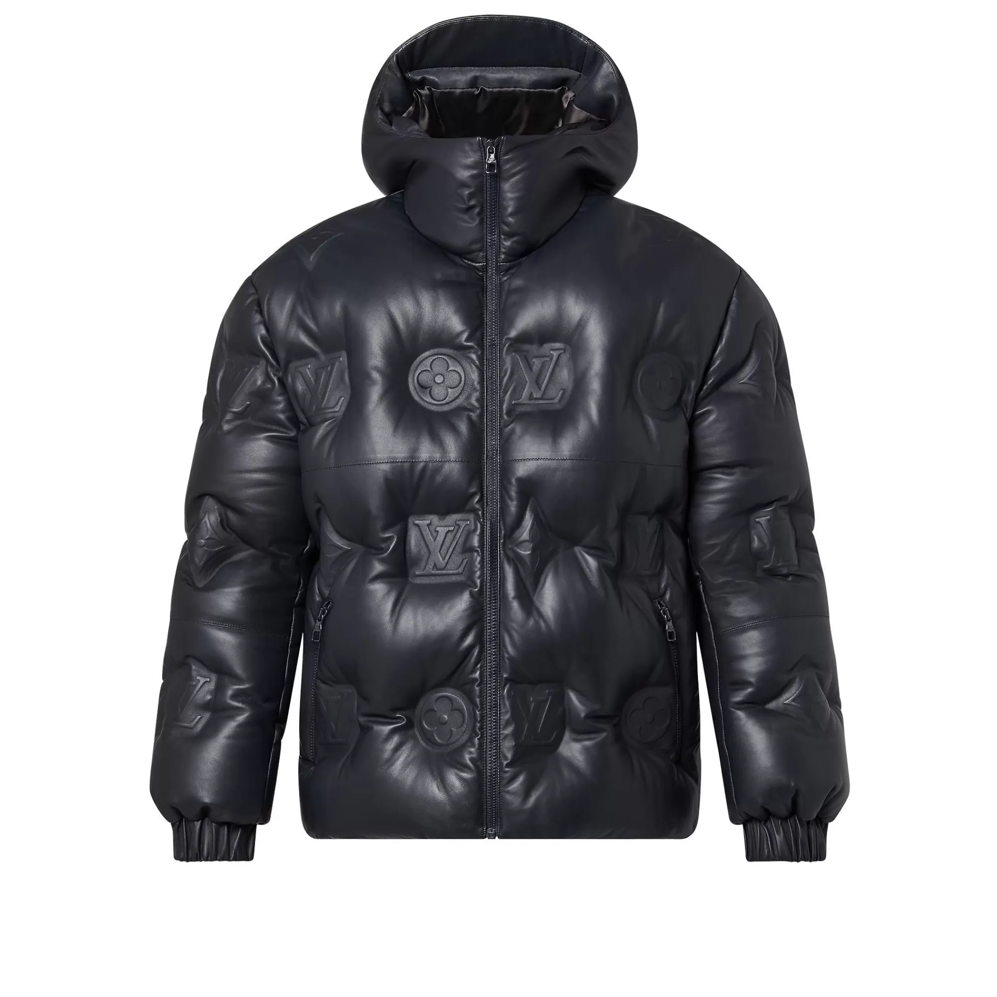 New Louis Vuitton Monogram Leather Hooded Down Jacket