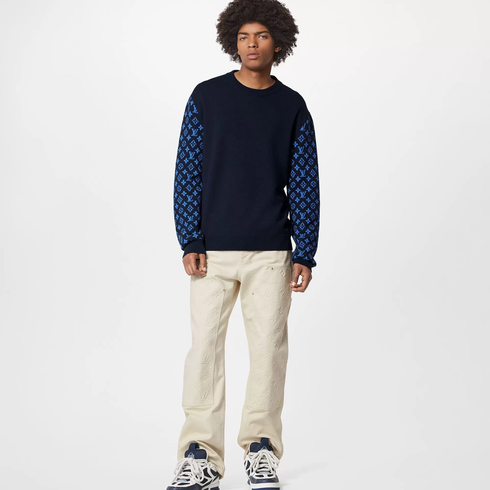 Shop Louis Vuitton Monogram Mix Cashmere Crewneck