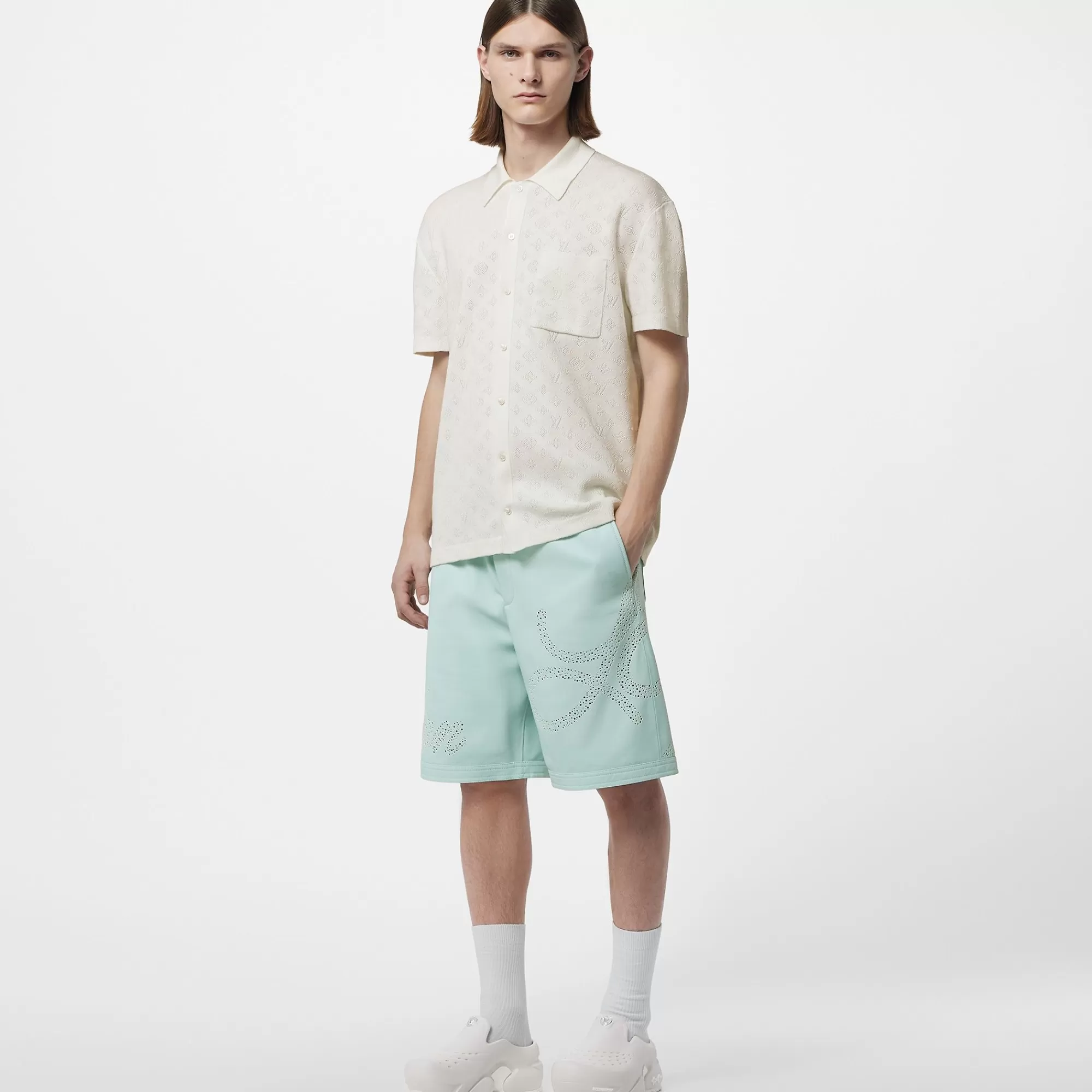 Cheap Louis Vuitton Monogram Pointelle Cotton Short-Sleeved Shirt