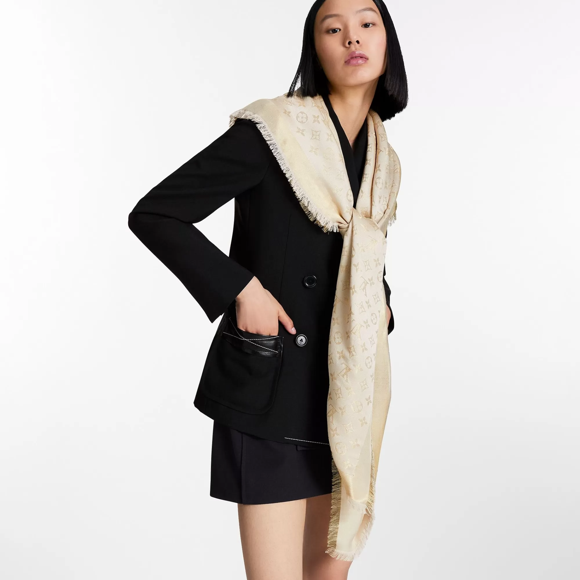 Online Louis Vuitton Monogram Shine Shawl Beige Gold