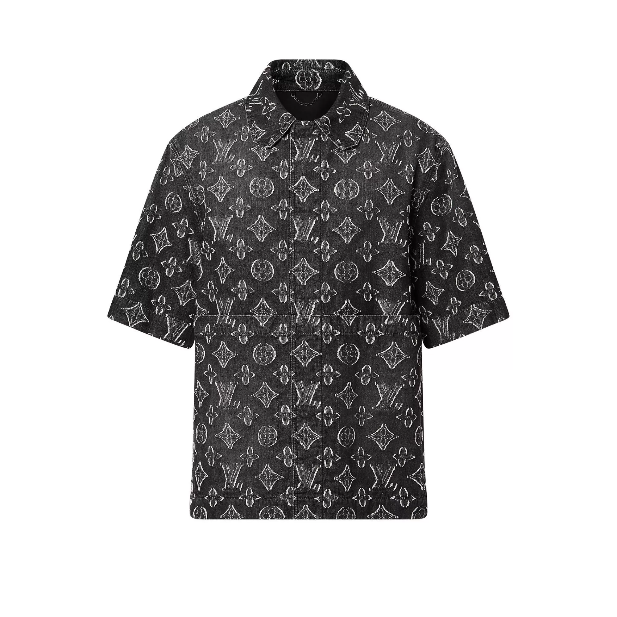 Fashion Louis Vuitton Monogram Short-Sleeved Chambray Shirt Black