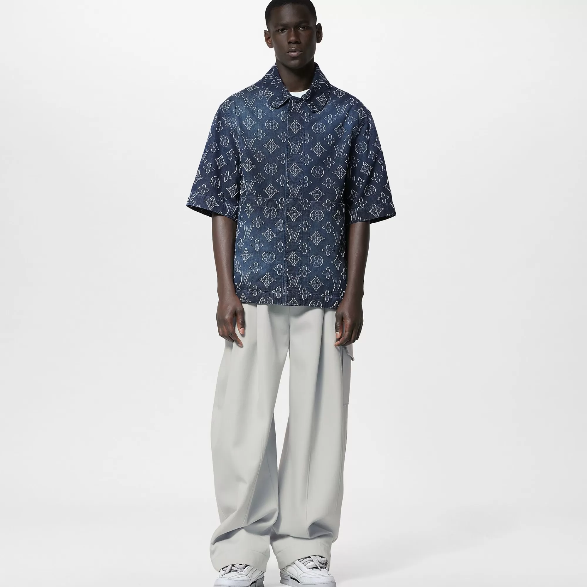 Online Louis Vuitton Monogram Short-Sleeved Chambray Shirt Indigo
