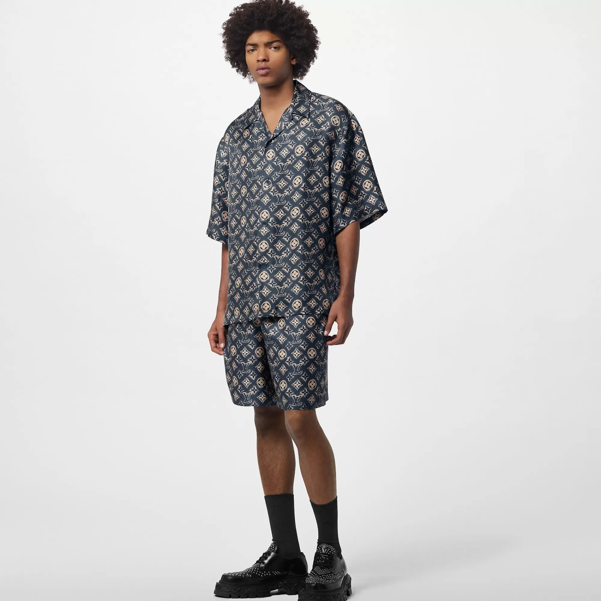 New Louis Vuitton Monogram Silk Short-Sleeved Shirt Oil