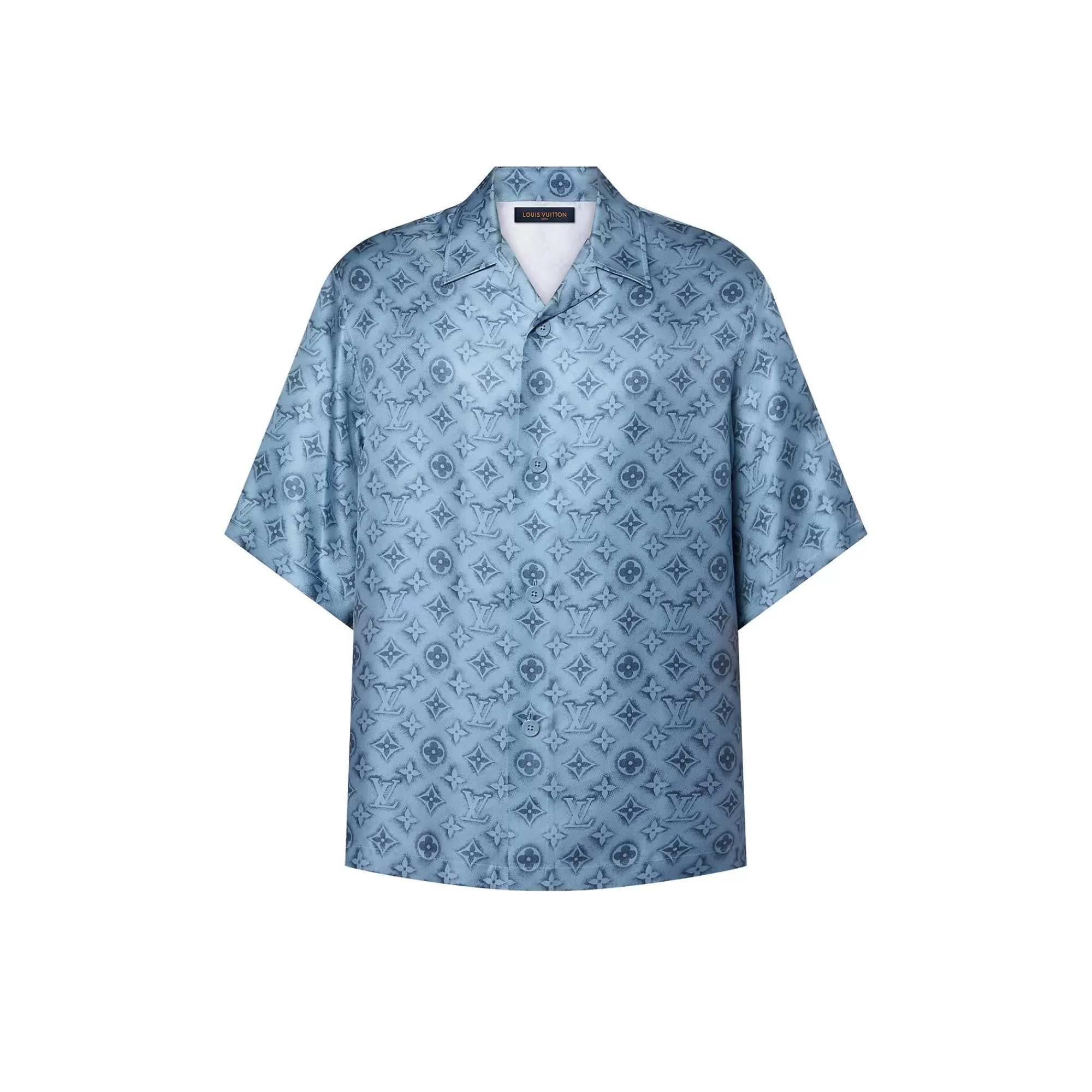 Best Sale Louis Vuitton Monogram Silk Short-Sleeved Shirt Grey Blue Denim