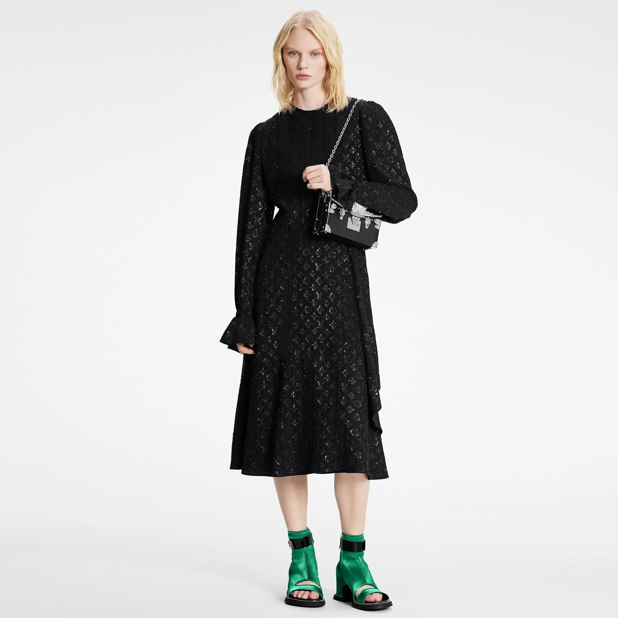 Clearance Louis Vuitton Monogram Sparkle Long-Sleeved Dress