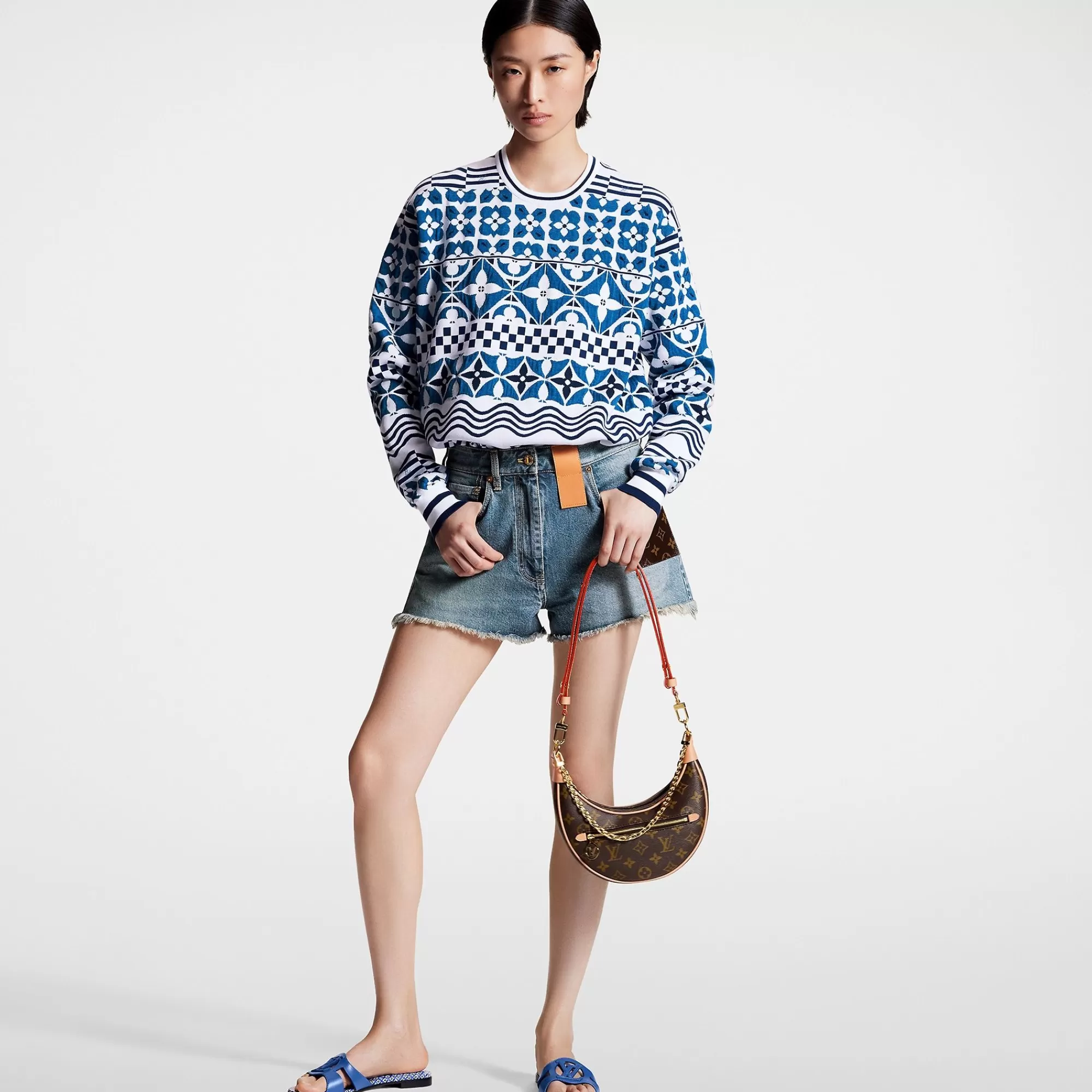 Clearance Louis Vuitton Monogram Tile Jacquard Pullover Blue