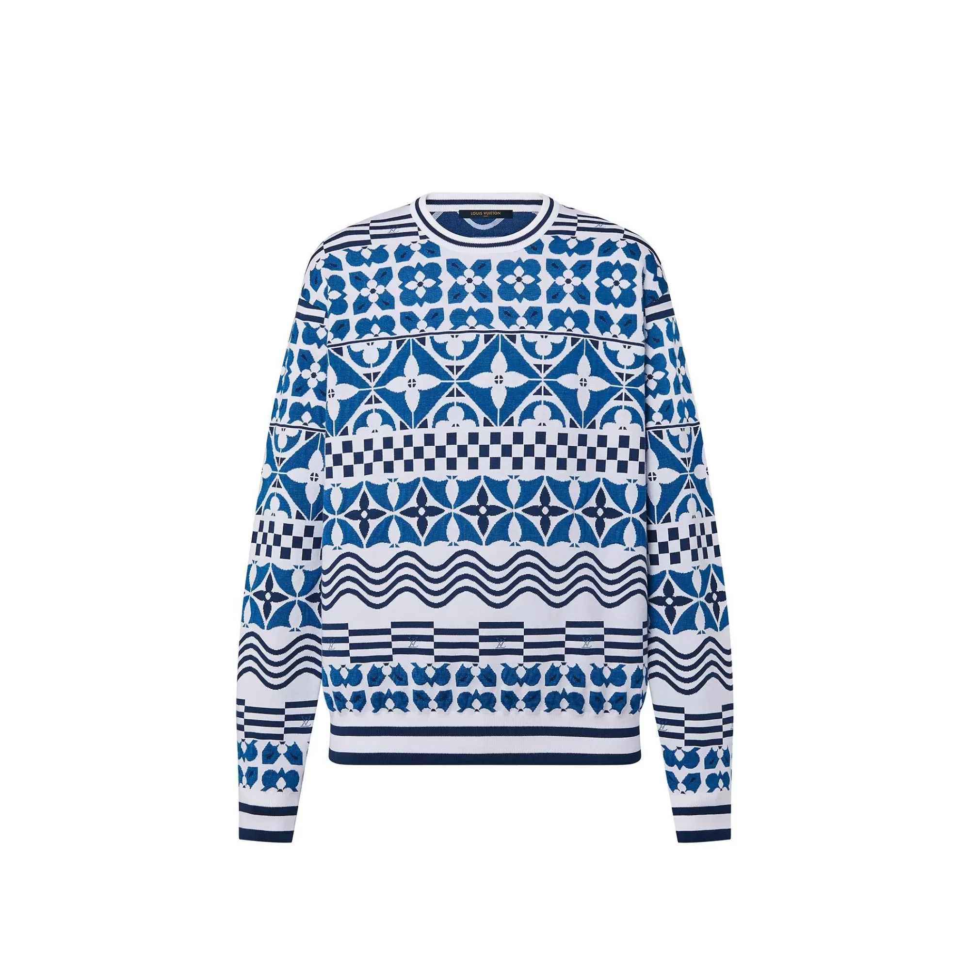 Clearance Louis Vuitton Monogram Tile Jacquard Pullover Blue