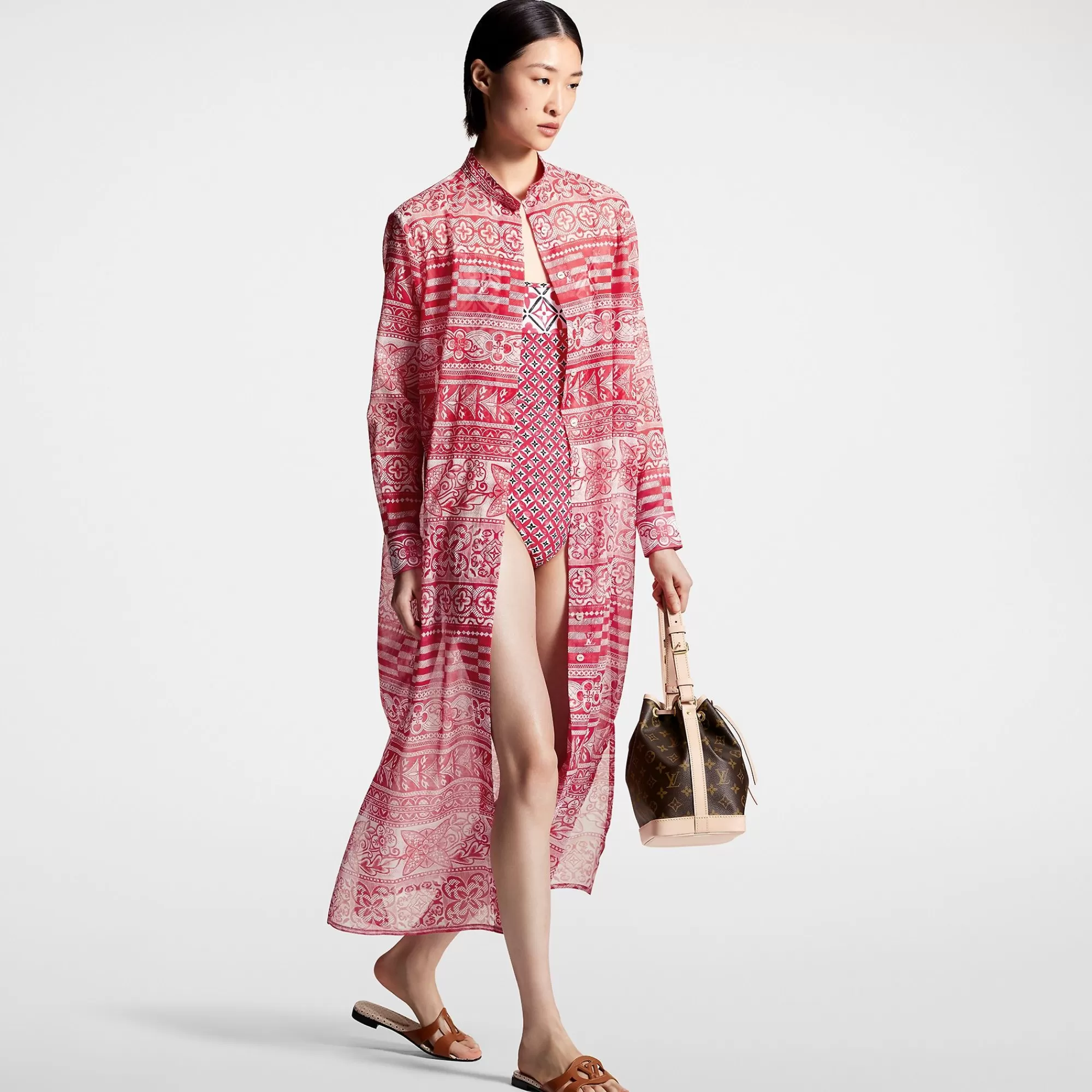 Cheap Louis Vuitton Monogram Tile Long Shirt Dress Bright Red