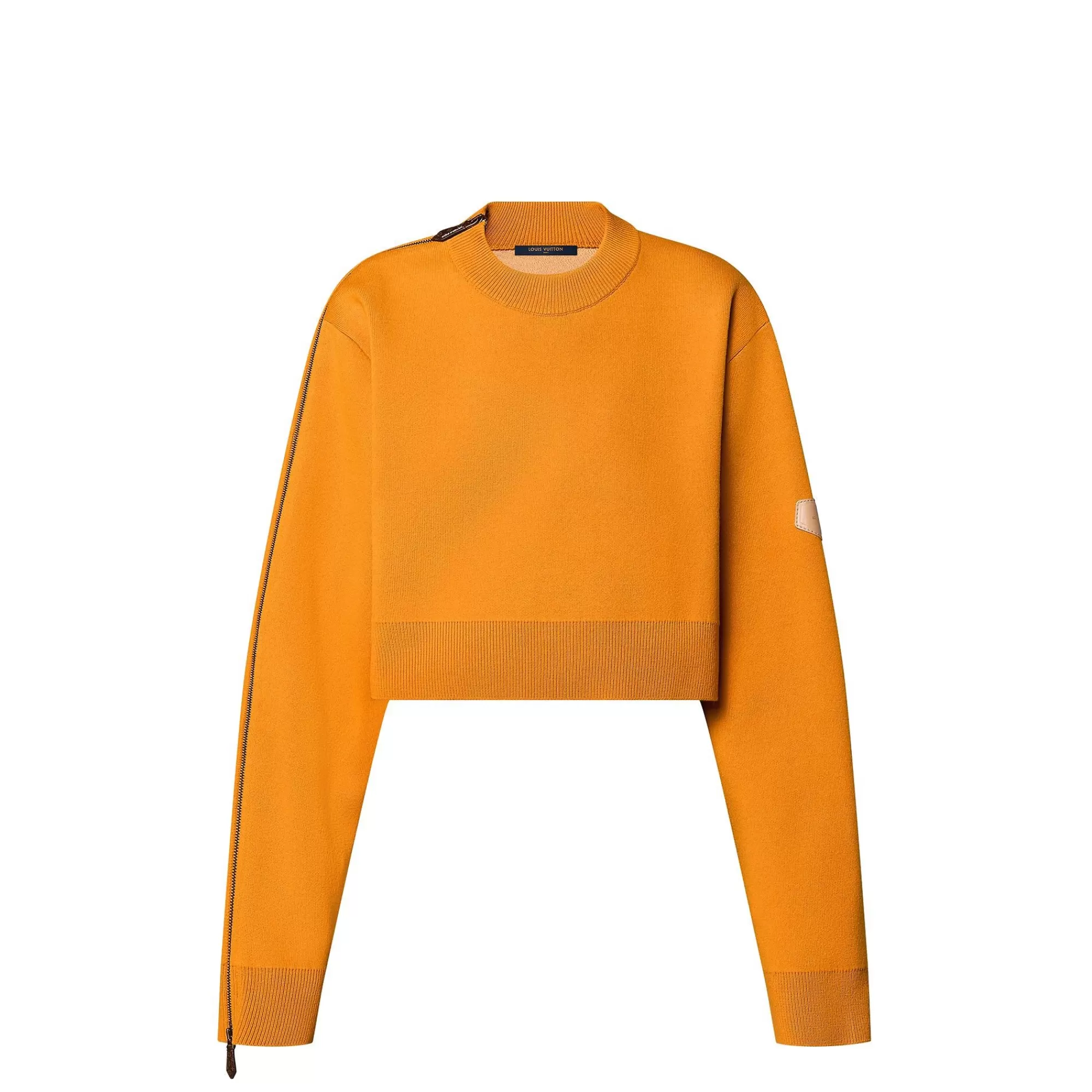 Best Louis Vuitton Monogram Trim Open Sleeve Cropped Pullover Ocher