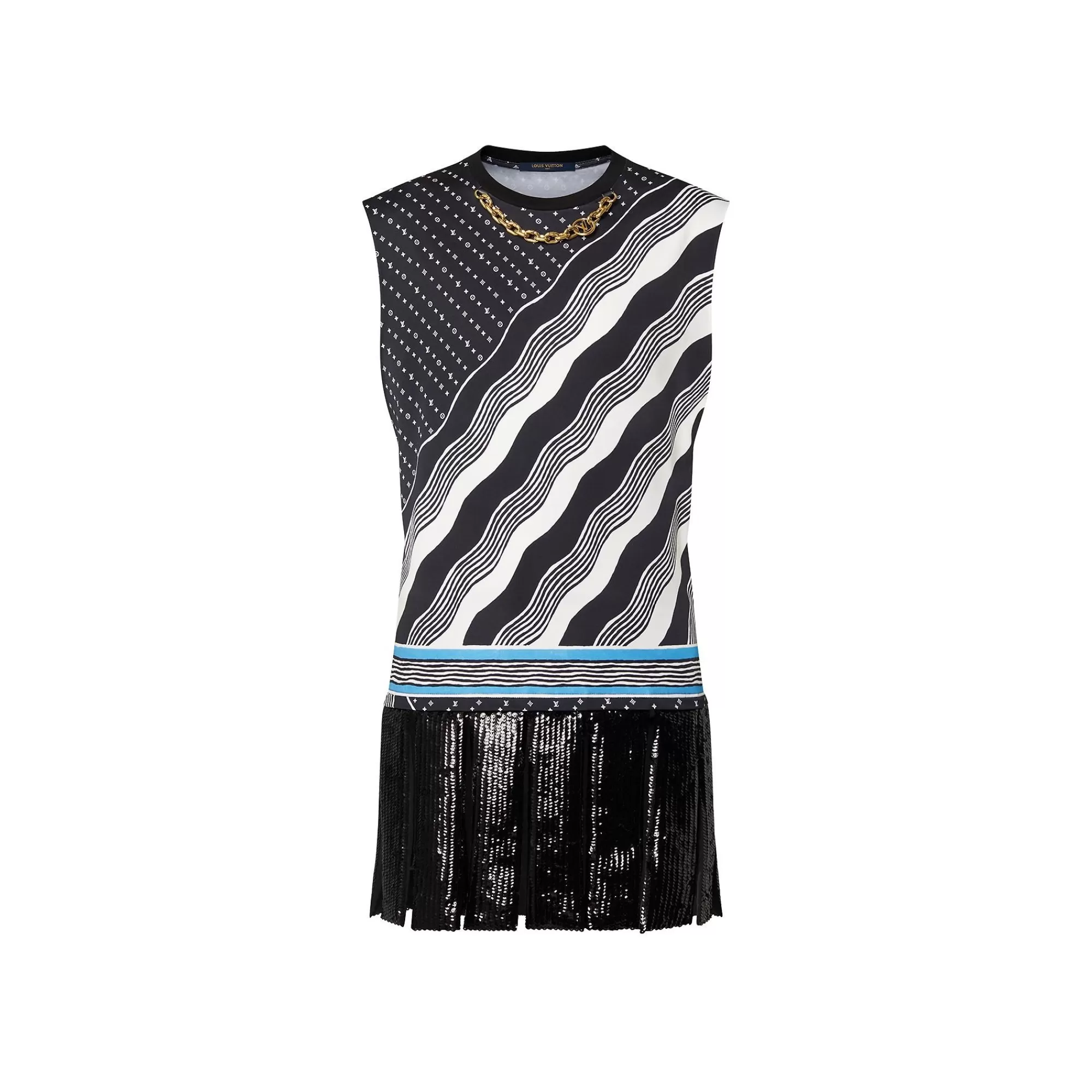 Fashion Louis Vuitton Monogram Wave Sequin Panel T-Shirt Dress