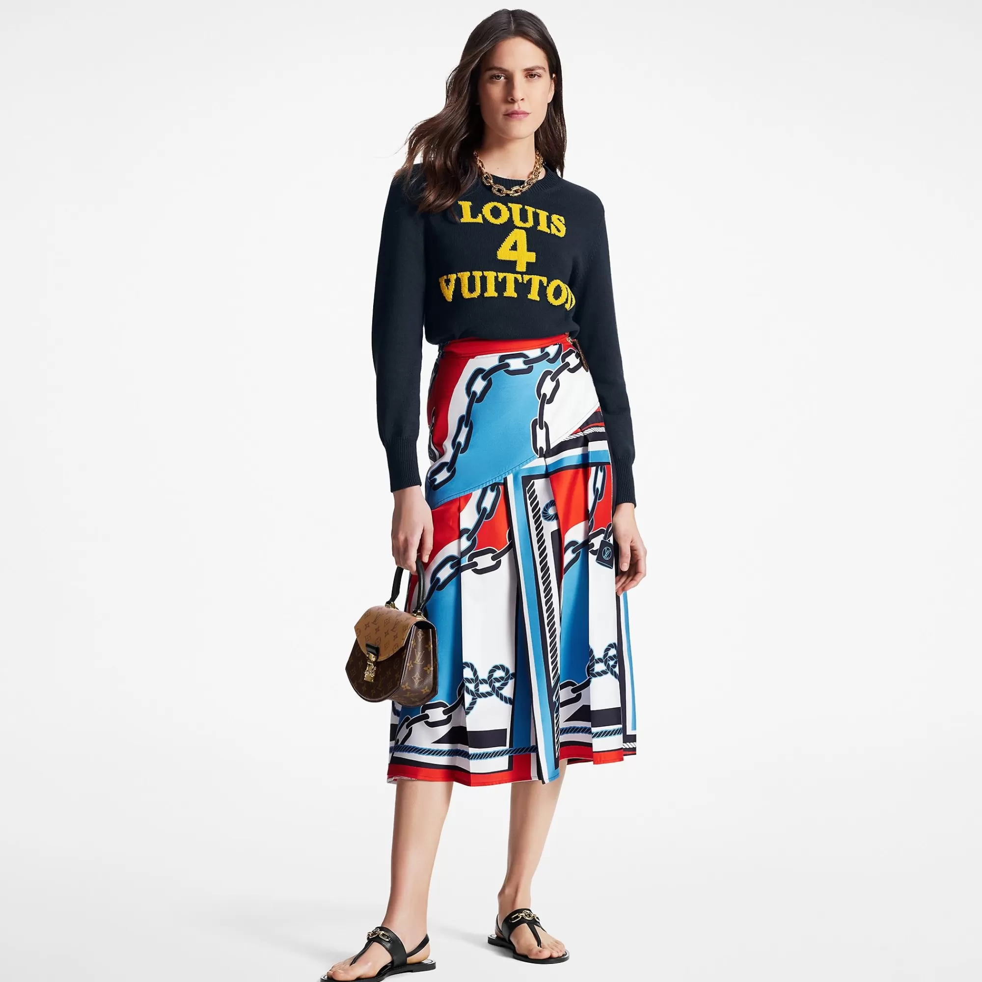 Shop Louis Vuitton Nautical Print Asymmetrical Pleat Skirt