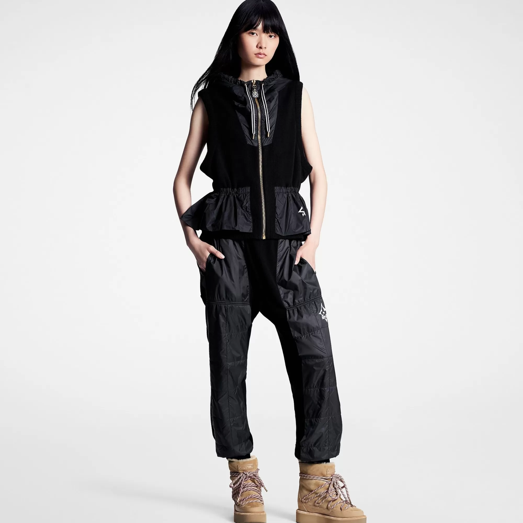 Shop Louis Vuitton Nylon Insert Sleeveless Peplum Jacket