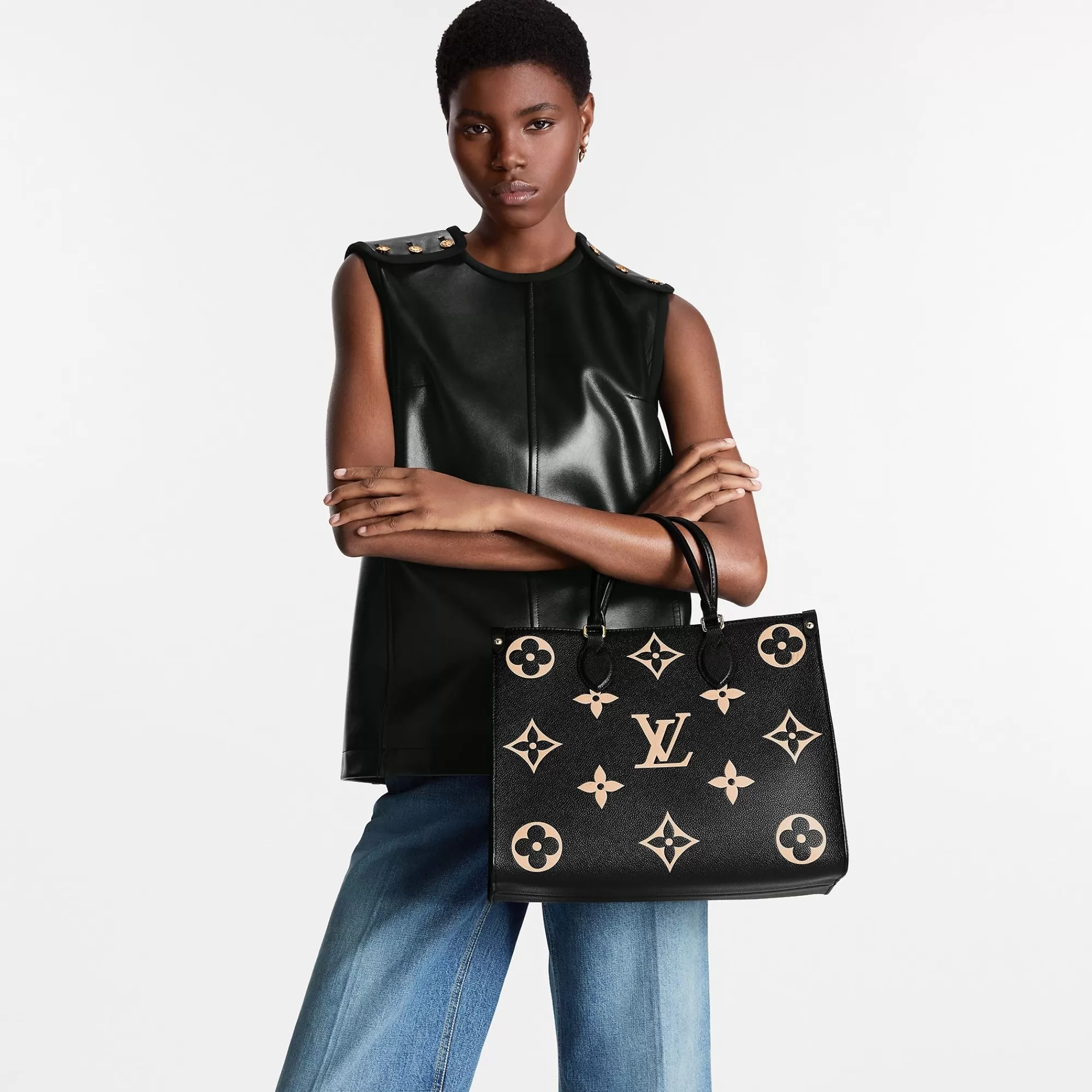 Cheap Louis Vuitton Onthego Mm Black/Beige